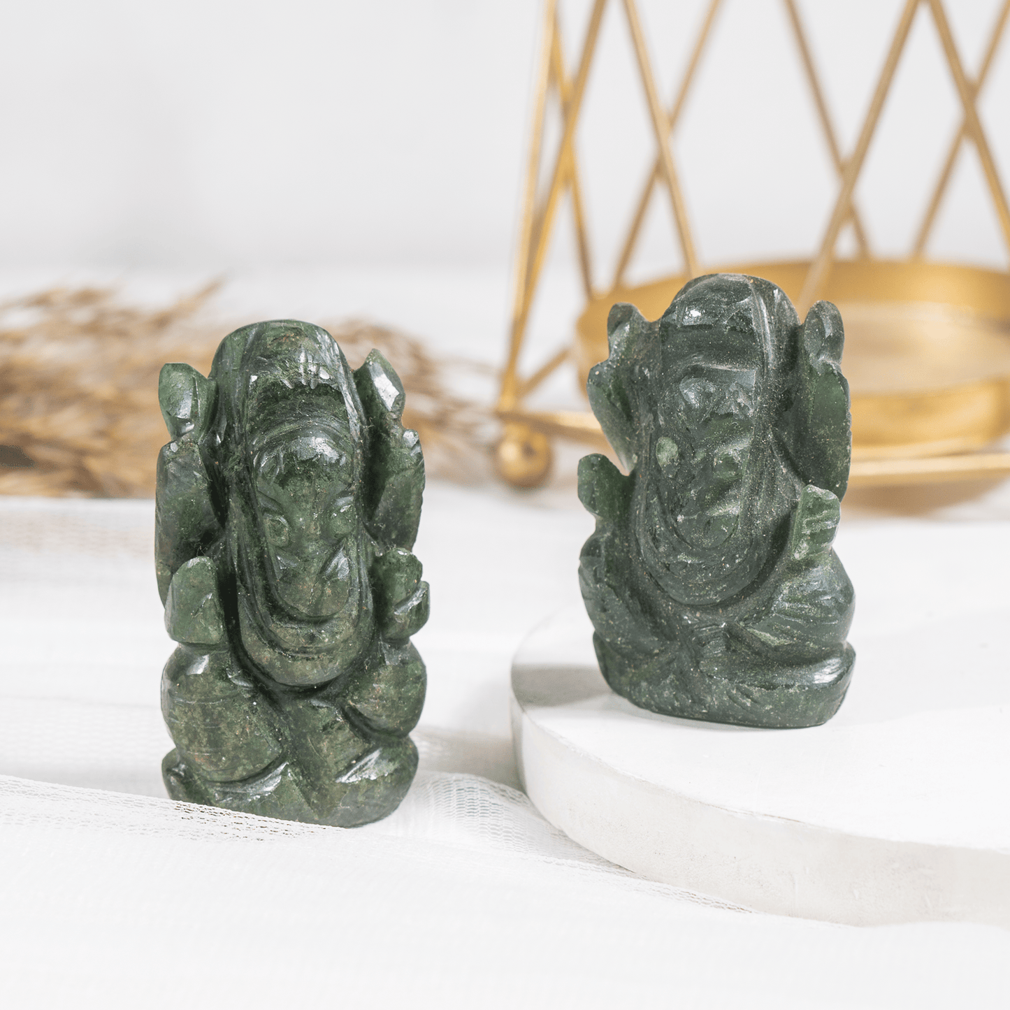 1kg Green Jade Ganesha Statue Gemstone, Hand carved Ganesha God of Intelligence Good Luck