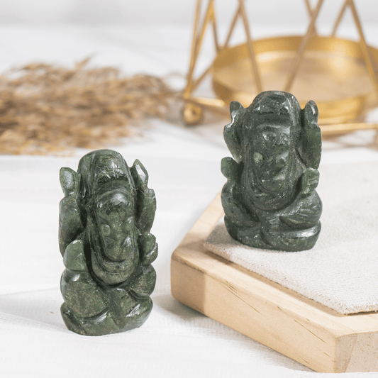 1kg Green Jade Ganesha Statue Gemstone, Hand carved Ganesha God of Intelligence Good Luck