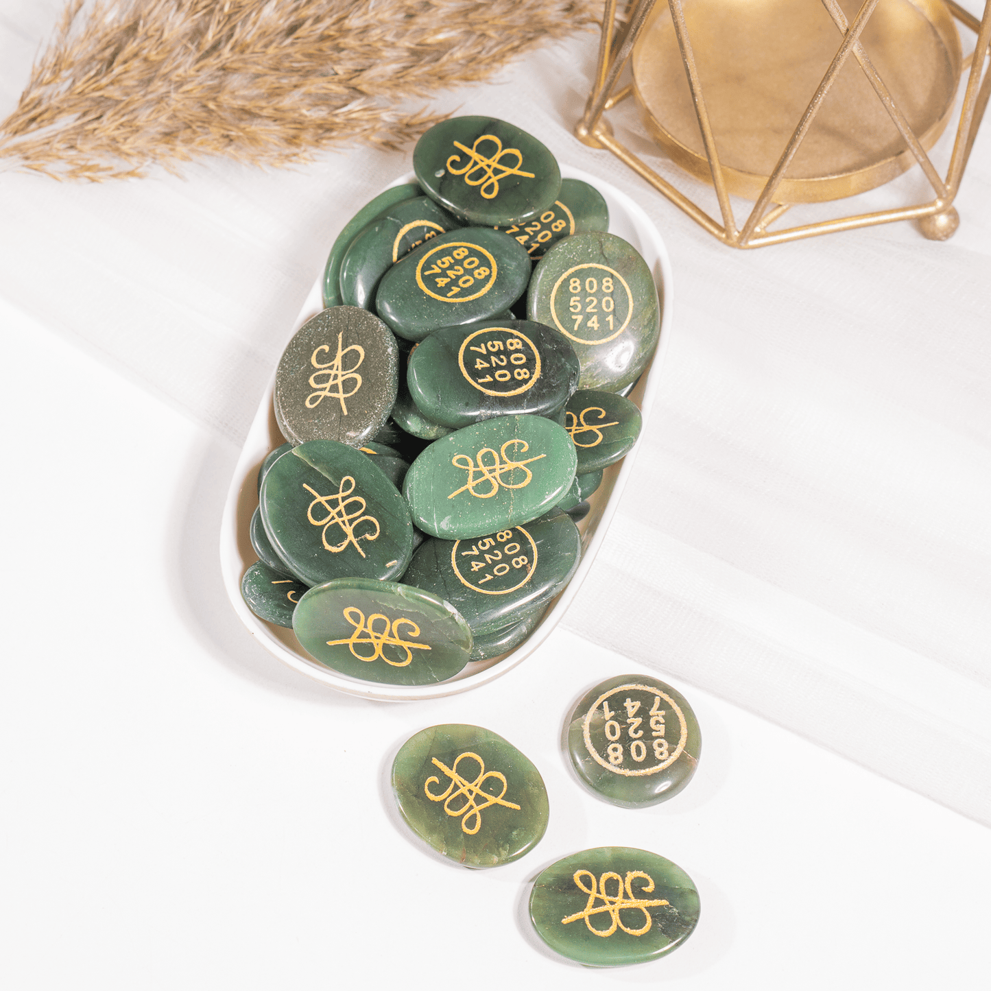 Green Jade Zibu Engraved Stones