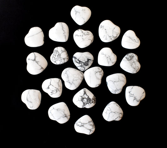 Howlite Heart Crystal, Puffy Mini 1 Inch Pocket Crystal Heart.