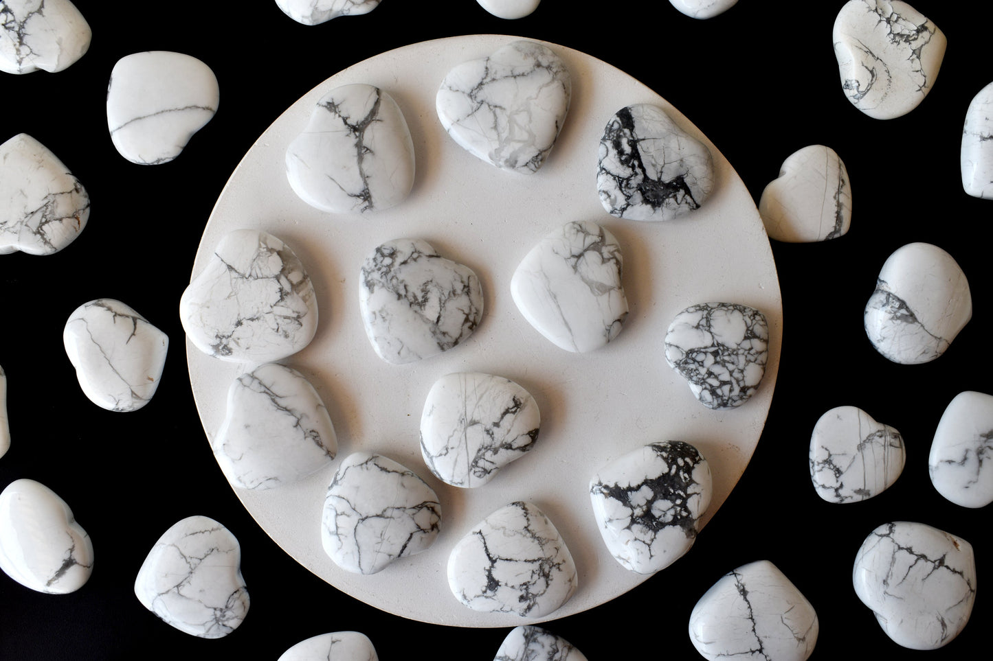 Howlite Heart Crystal, Puffy Mini 1 Inch Pocket Crystal Heart.