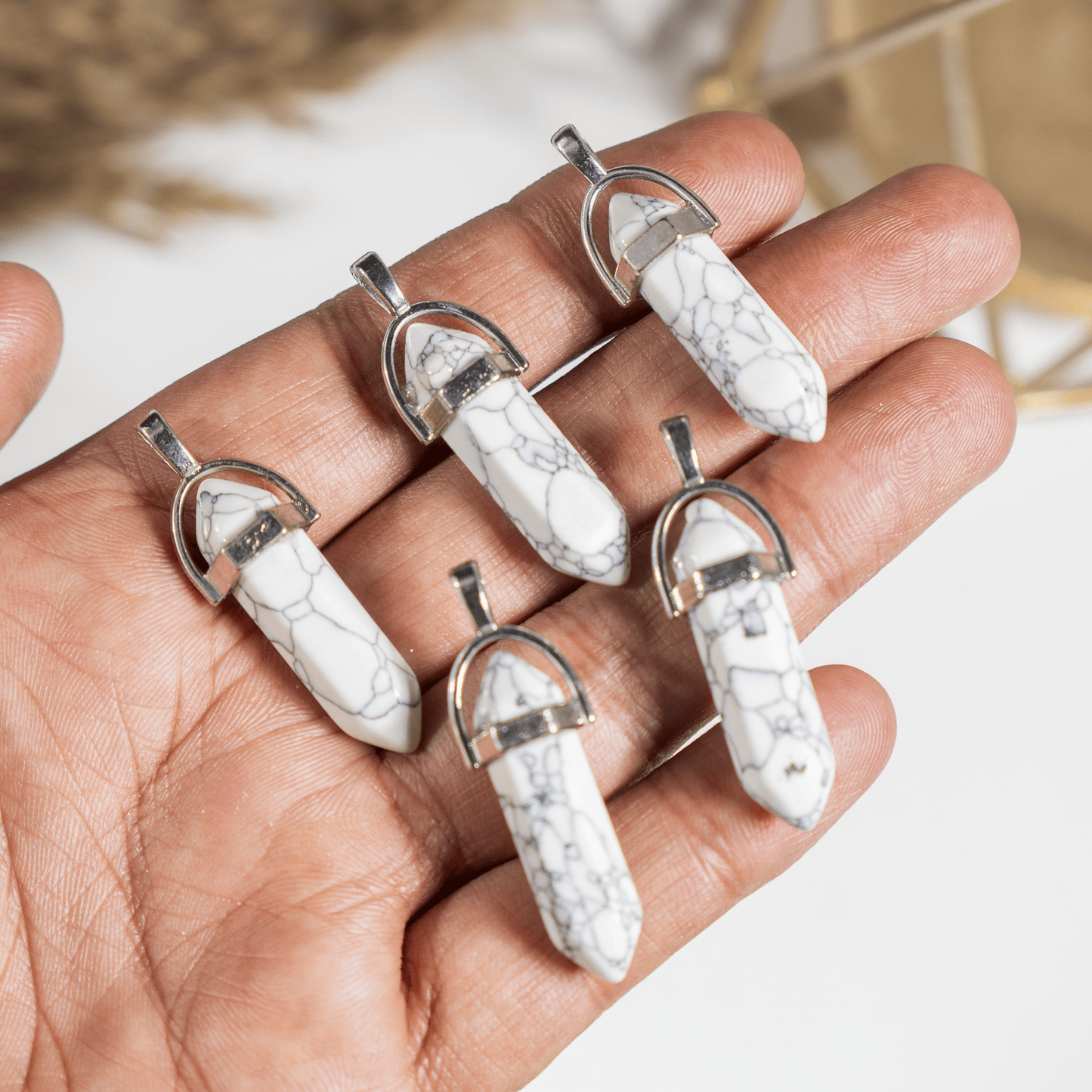 Howlite Crystal Pendant | Double Terminated Crystal Point | Natural Gemstone Jewelry | Pendant Necklace