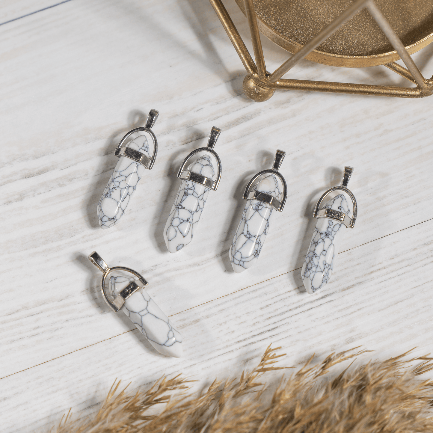 Howlite Crystal Pendant | Double Terminated Crystal Point | Natural Gemstone Jewelry | Pendant Necklace