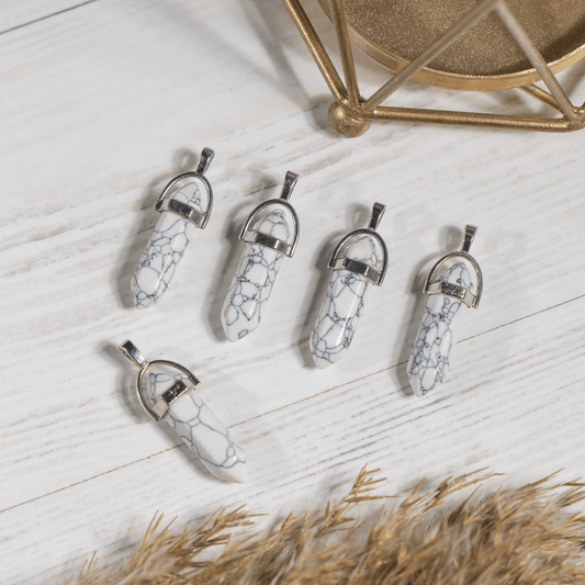Howlite Crystal Pendant | Double Terminated Crystal Point | Natural Gemstone Jewelry | Pendant Necklace