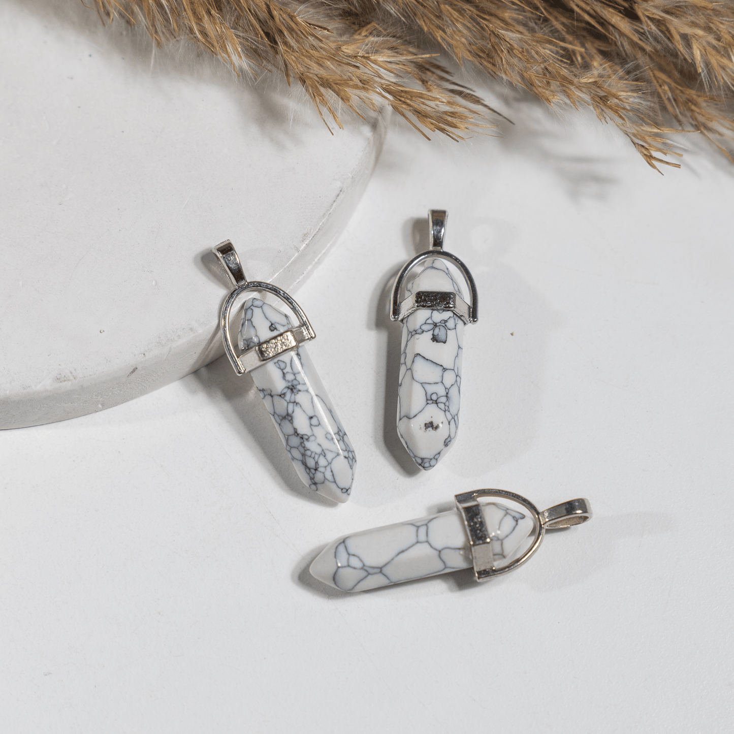 Howlite Crystal Pendant | Double Terminated Crystal Point | Natural Gemstone Jewelry | Pendant Necklace