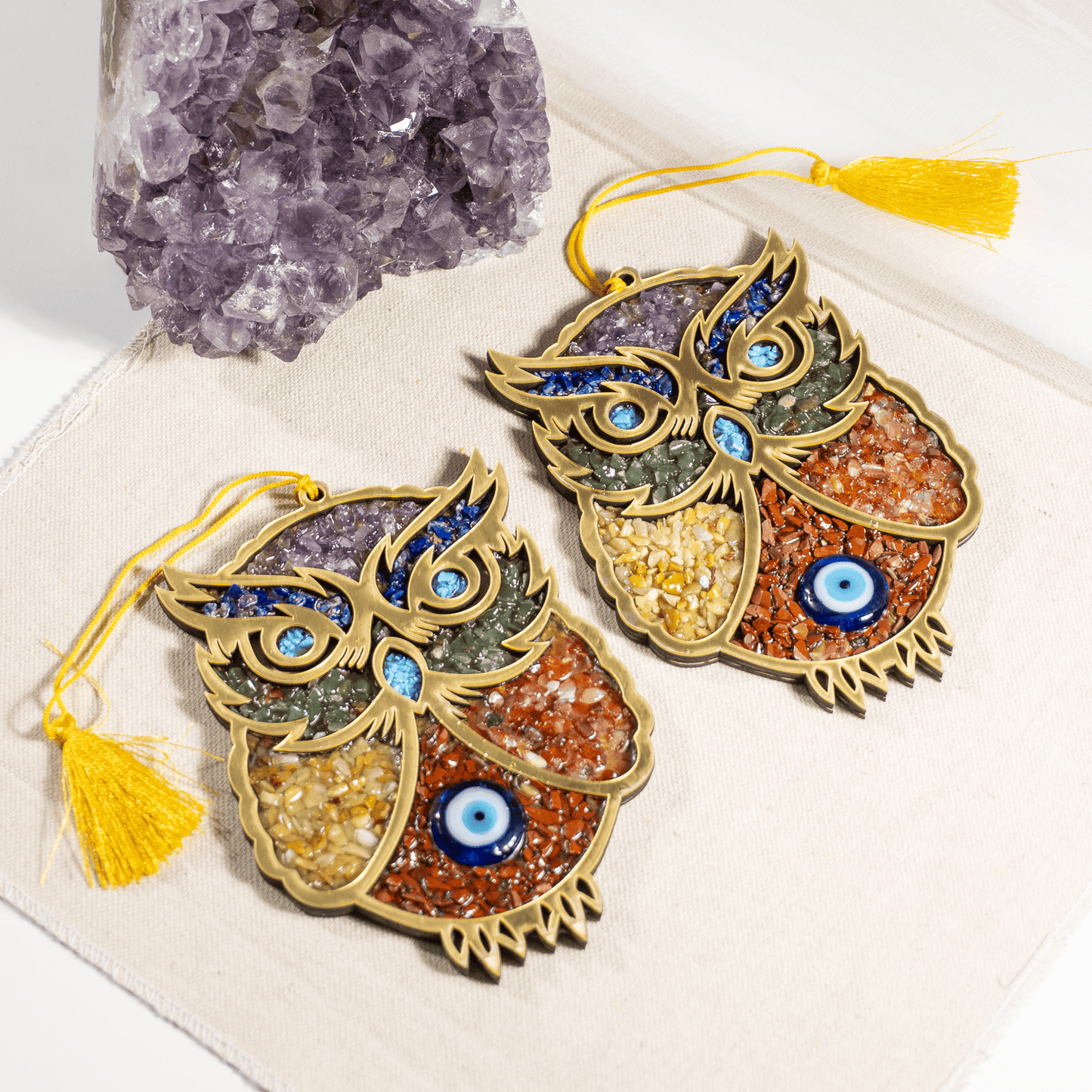 Home Protection Charm | Owl Wall Hanging | Crystal Hanging Decor | Spiritual Home Protection Ornament | Boho Wall Decor