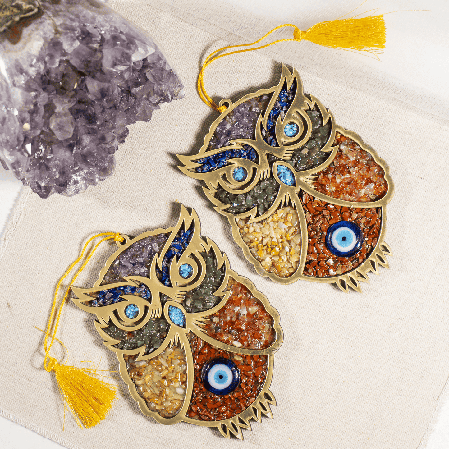 Home Protection Charm | Owl Wall Hanging | Crystal Hanging Decor | Spiritual Home Protection Ornament | Boho Wall Decor