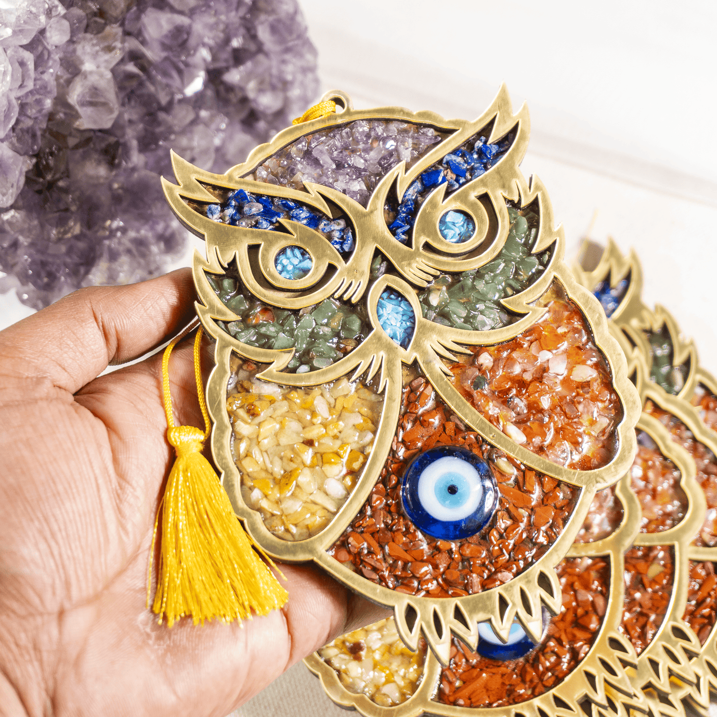 Home Protection Charm | Owl Wall Hanging | Crystal Hanging Decor | Spiritual Home Protection Ornament | Boho Wall Decor