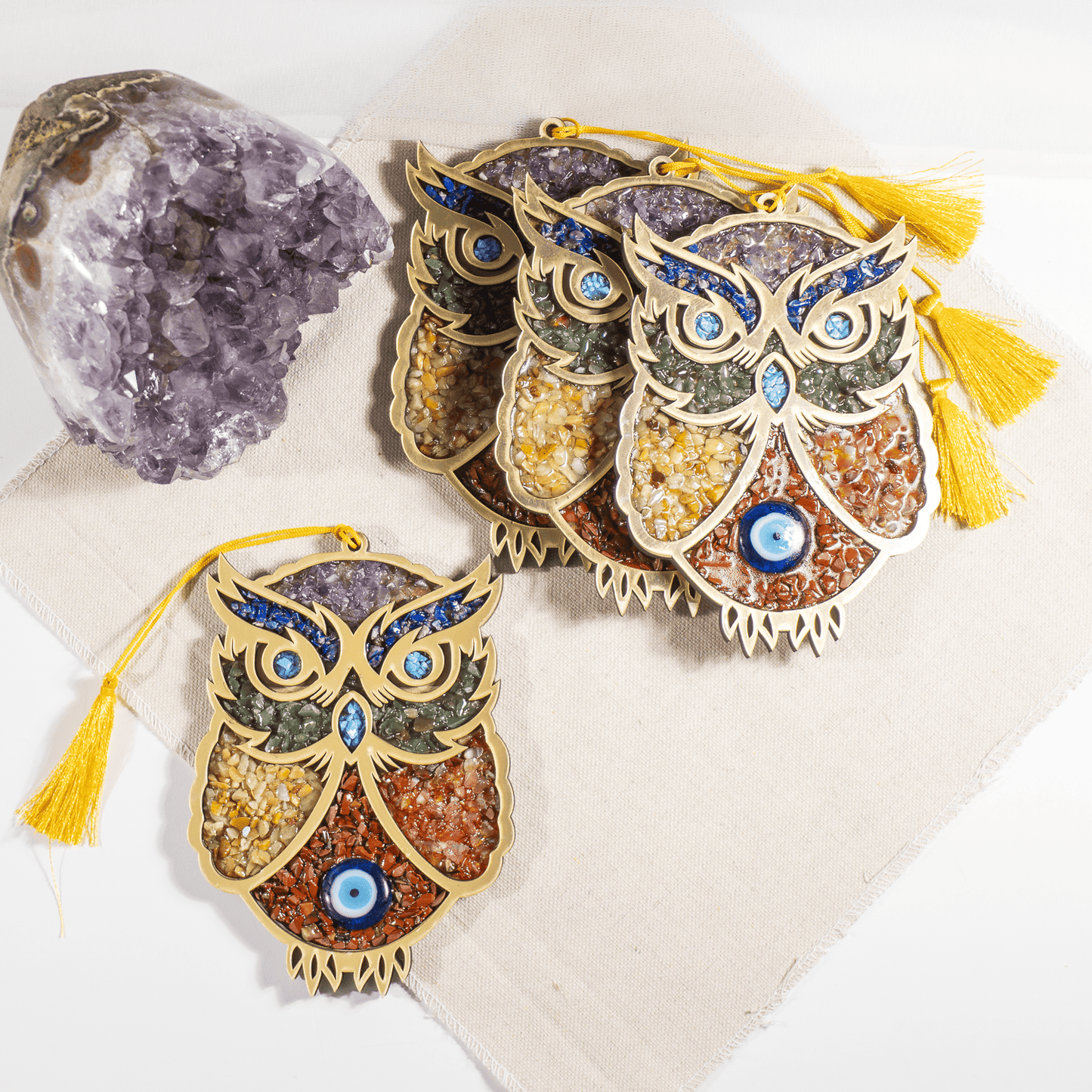 Home Protection Charm | Owl Wall Hanging | Crystal Hanging Decor | Spiritual Home Protection Ornament | Boho Wall Decor