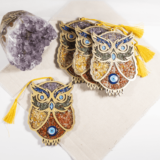 Home Protection Charm | Owl Wall Hanging | Crystal Hanging Decor | Spiritual Home Protection Ornament | Boho Wall Decor