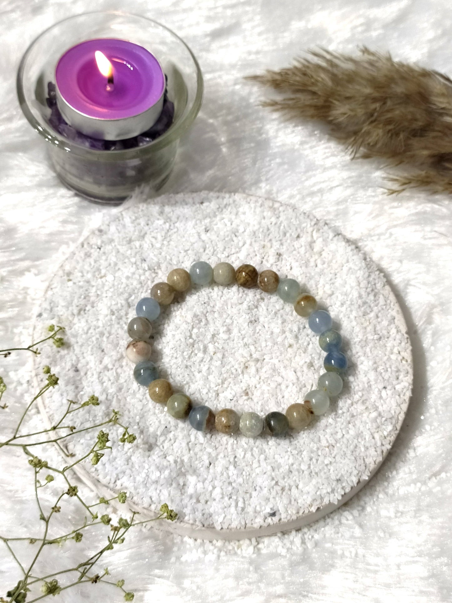 Blue Calcite Round Beads Bracelet | Gemstone Bracelet