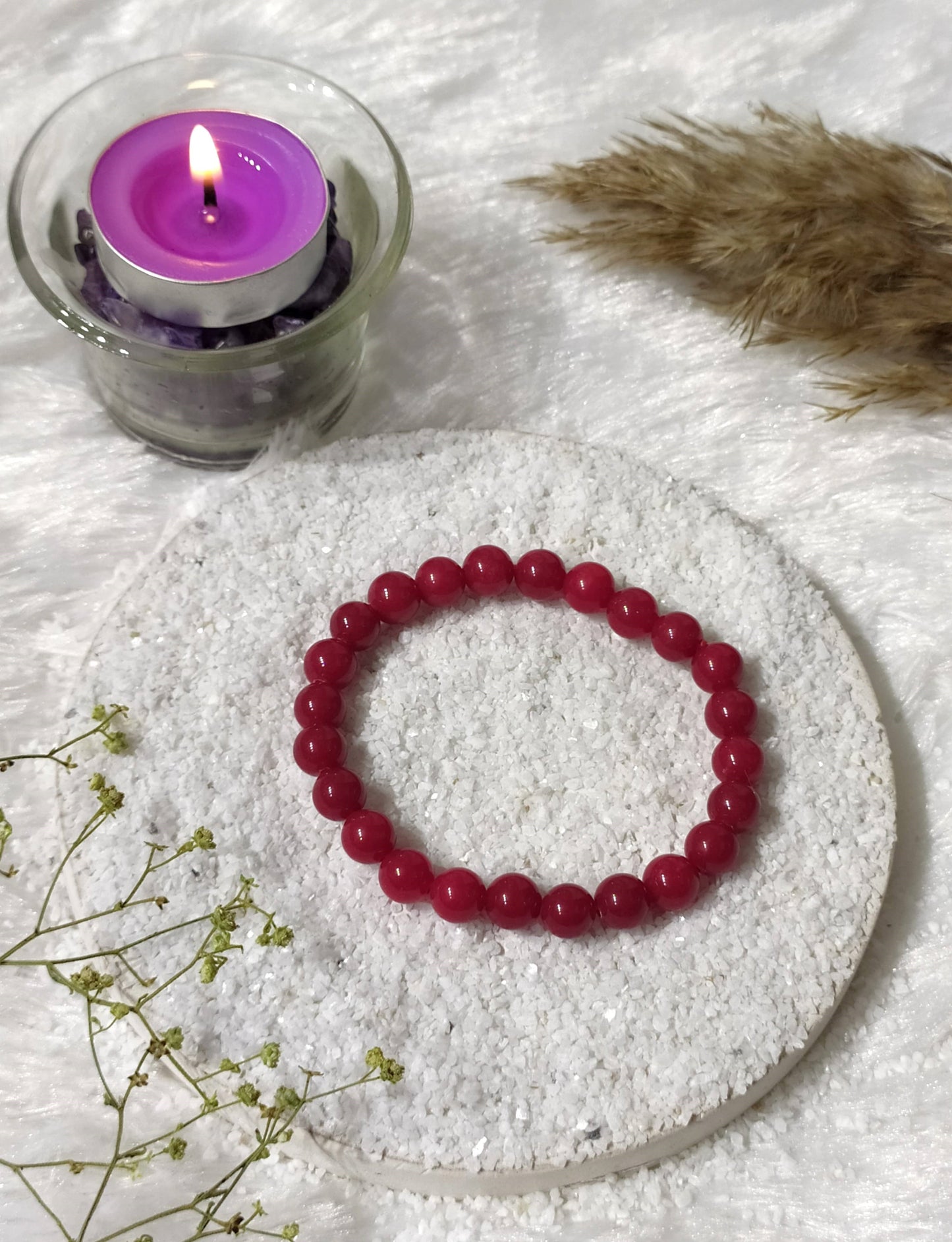 Red Coral Synthetic | Round Beads Bracelet | Gemstone Bracelet