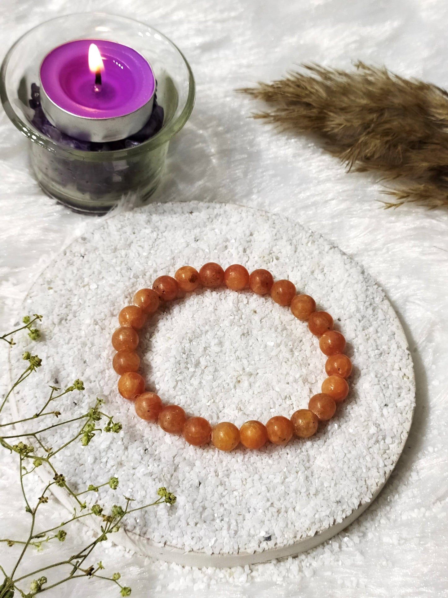 Orange Calcite | Round Beads Bracelet | Gemstone Bracelet