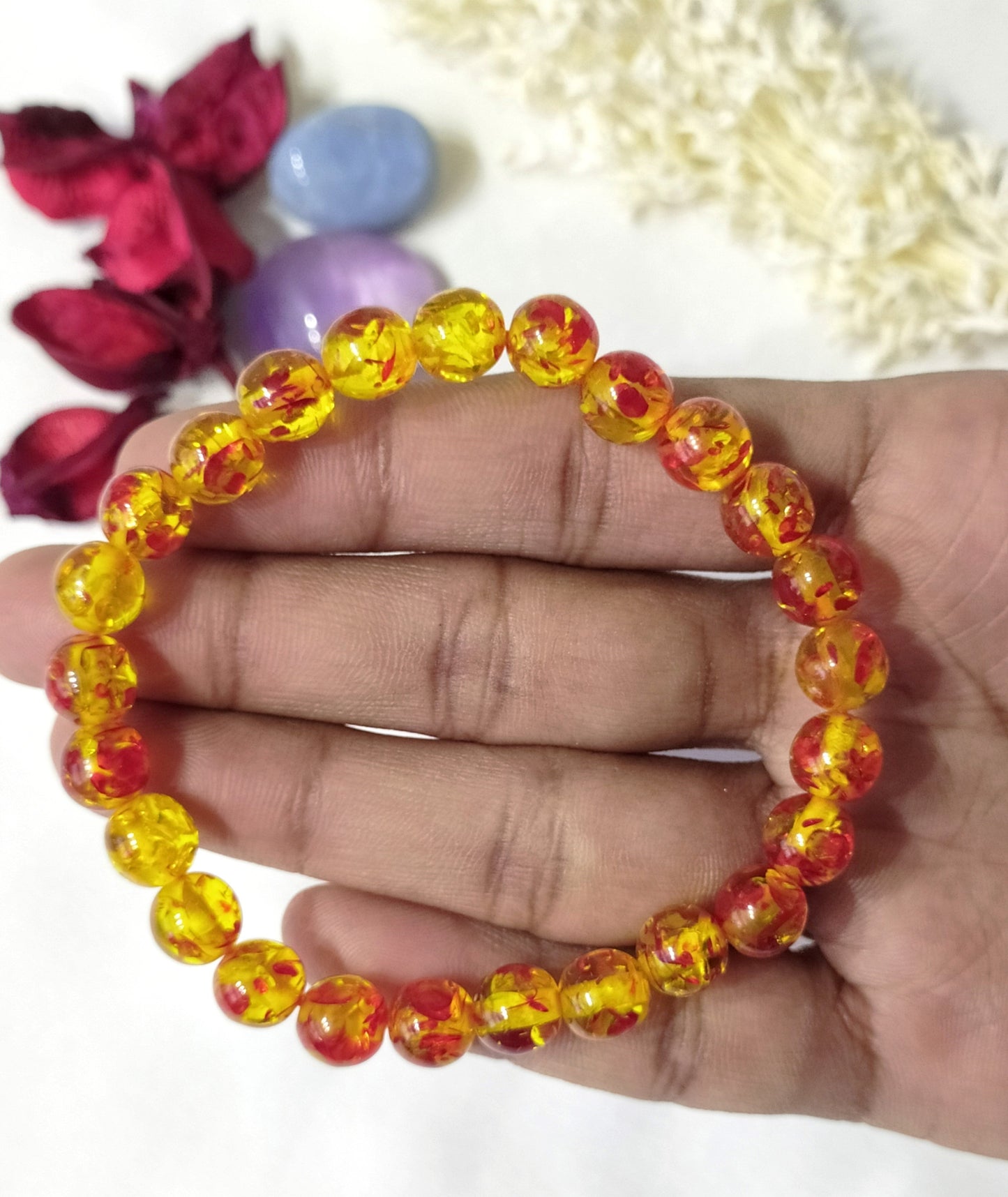 Amber Dyed | Round Beads Bracelet | Gemstone Bracelet
