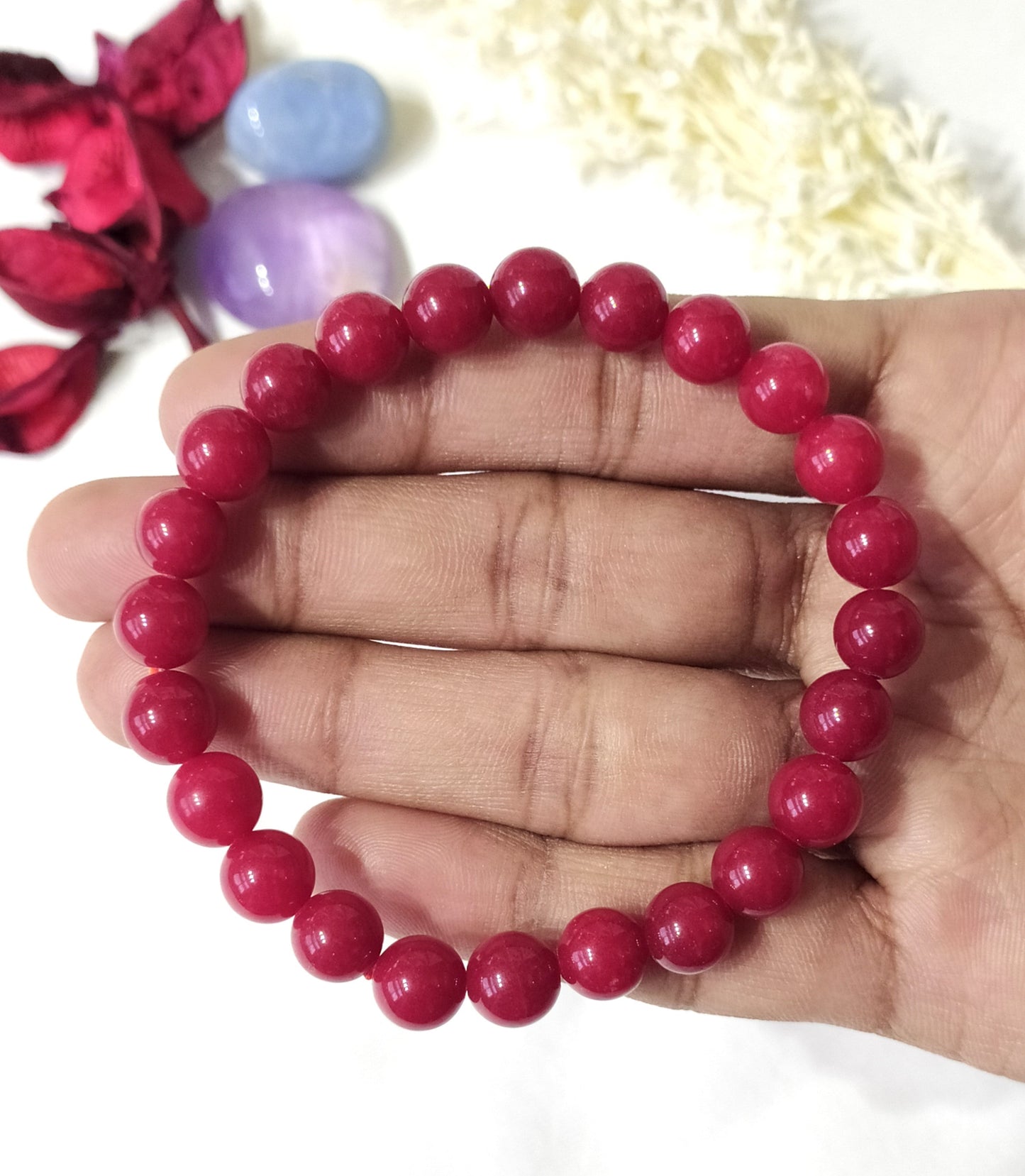 Red Coral Synthetic | Round Beads Bracelet | Gemstone Bracelet