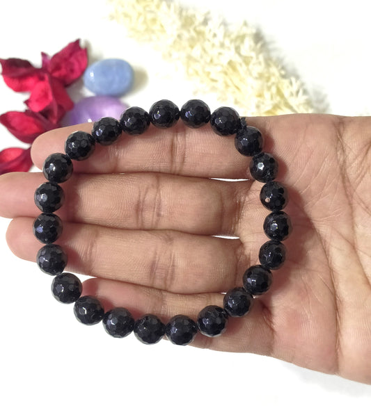 Black Tourmaline Faceted Beads Bracelet | Crystal Bracelet
