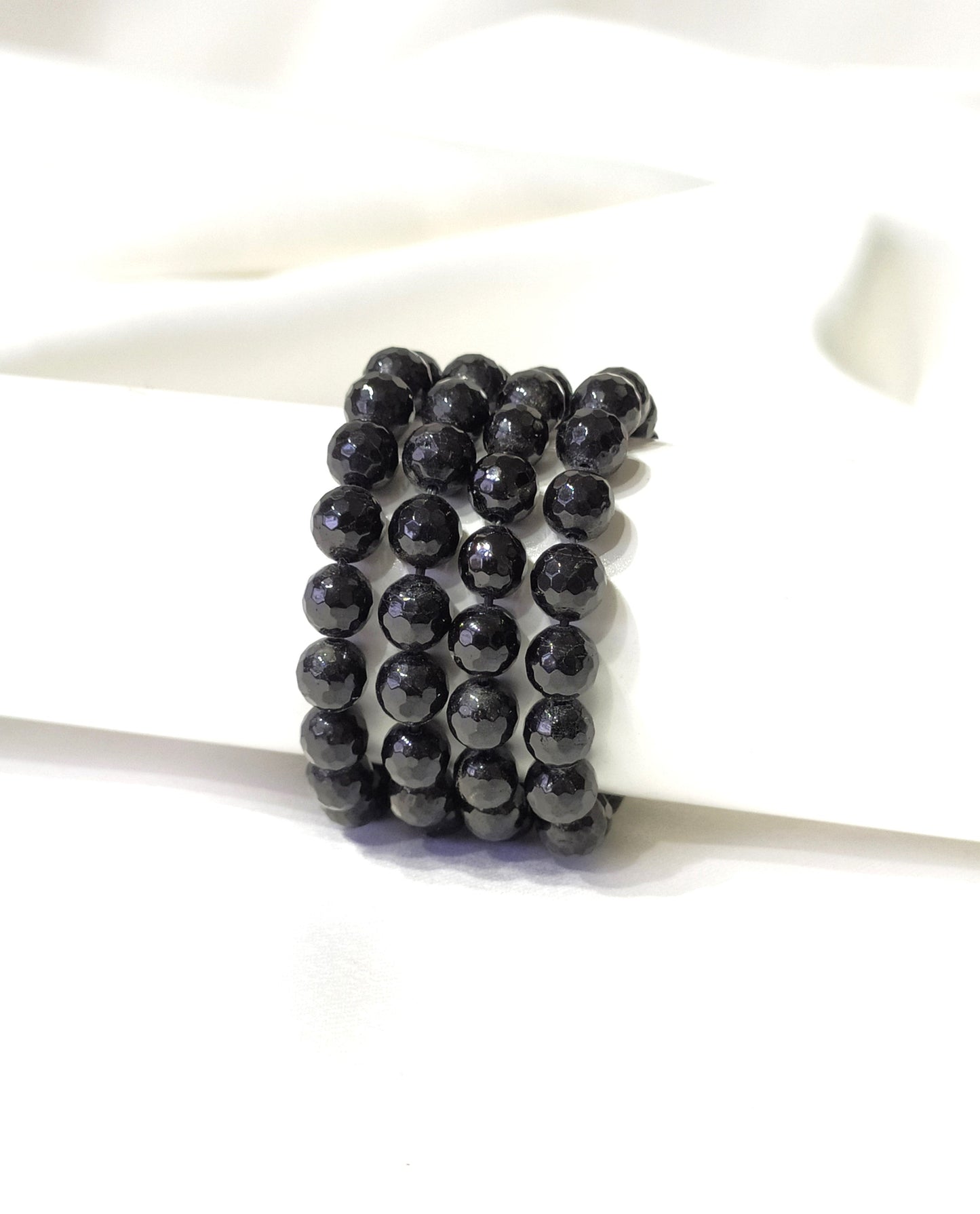 Black Tourmaline Faceted Beads Bracelet | Crystal Bracelet