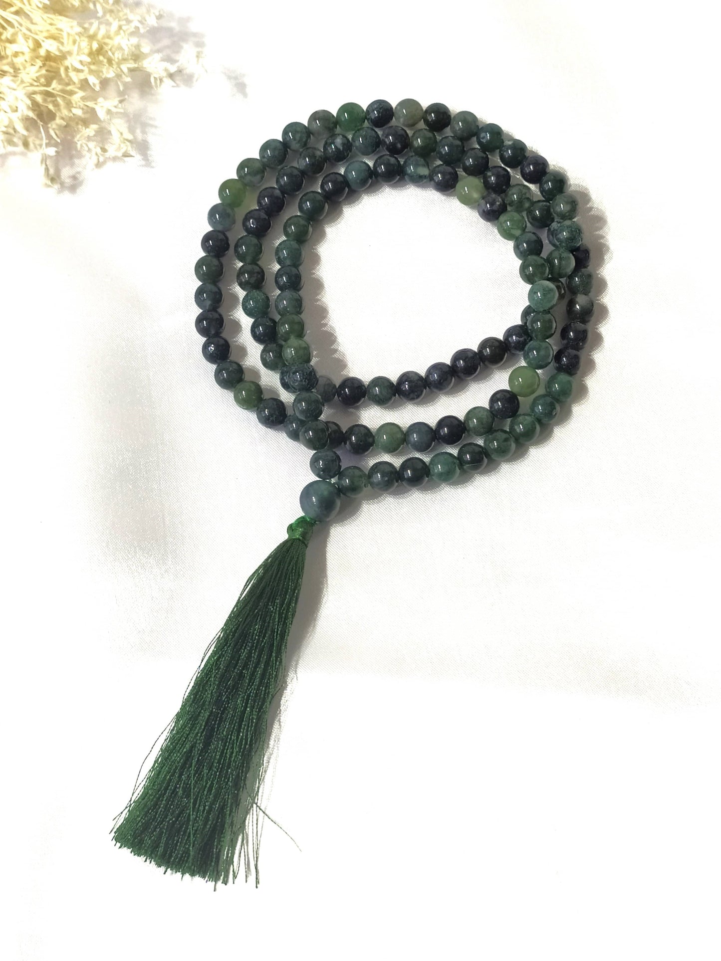 Moss Agate | Gemstone Mala | 108 Prayer Bead Mala | Prayer Mala