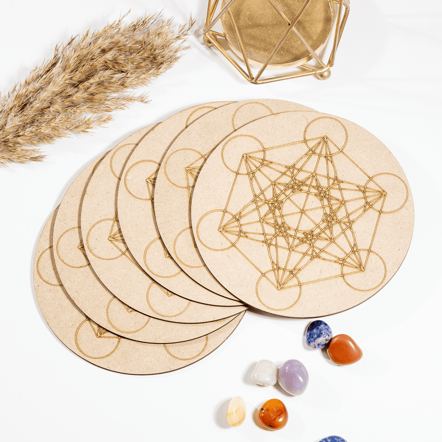 6" Wooden Metatron Cube Crystal Grid Plate