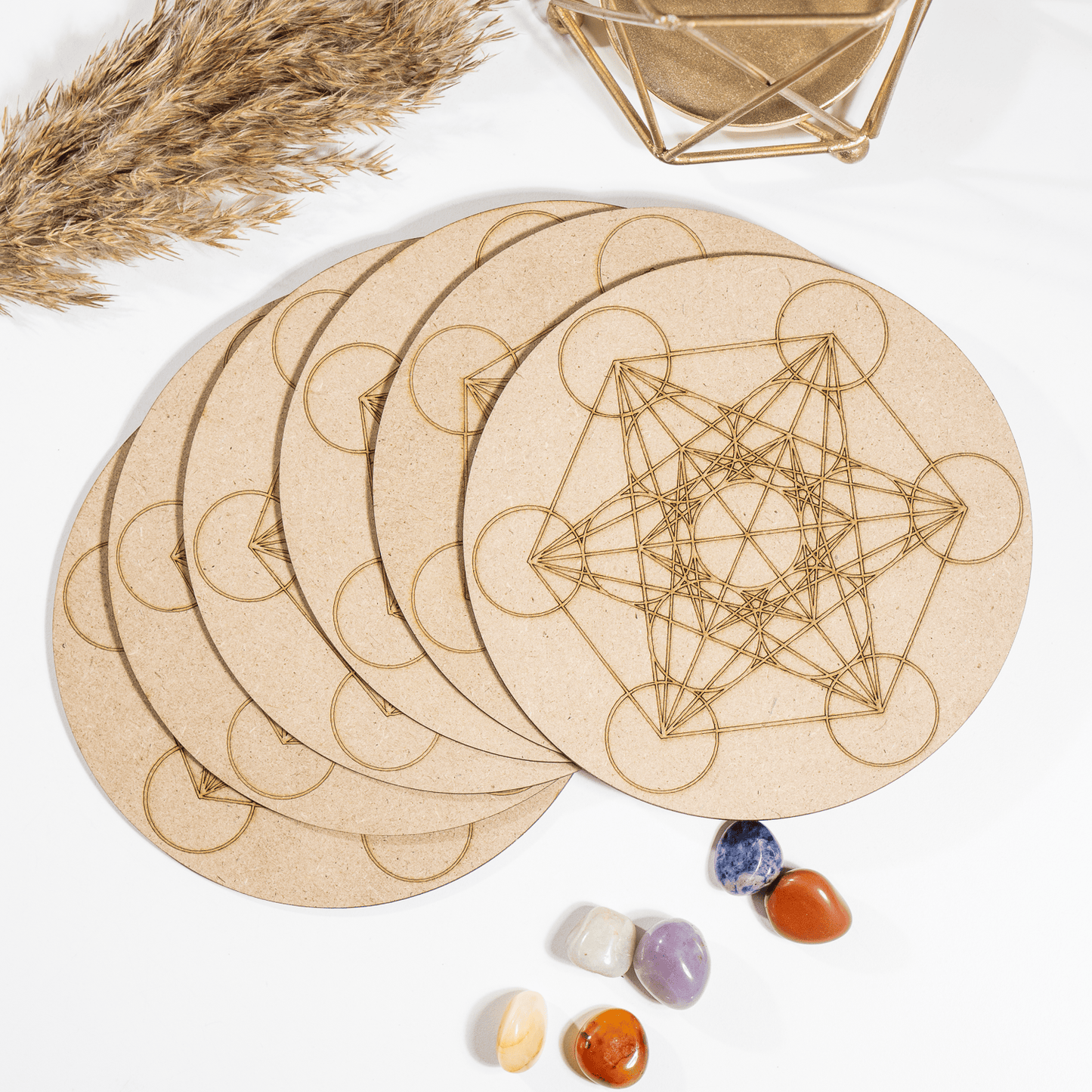 6" Wooden Metatron Cube Crystal Grid Plate