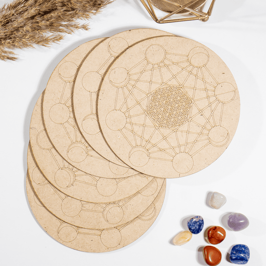 6" Wooden Moon Phases Crystal Grid Plate