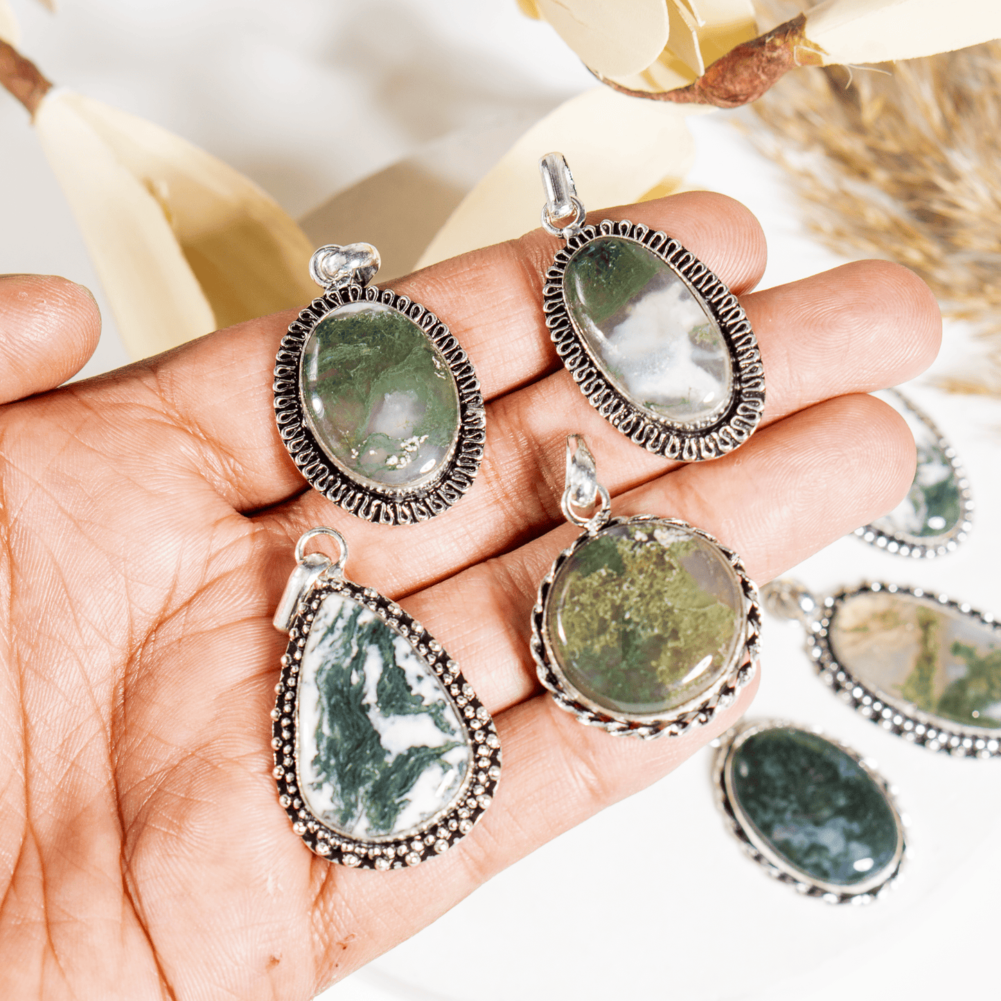 Moss Agate Pendant | Crystal Jewelry | Natural Gemstone Pendant | Crystal Charm Jewelry | Boho Pendant