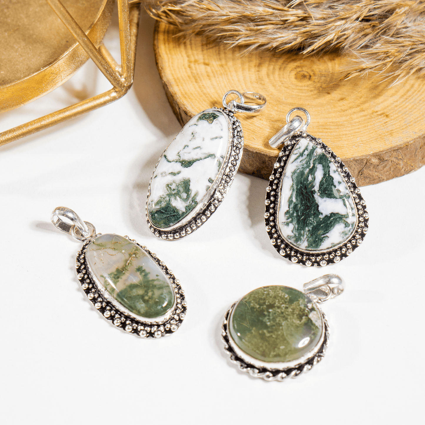 Moss Agate Pendant | Crystal Jewelry | Natural Gemstone Pendant | Crystal Charm Jewelry | Boho Pendant