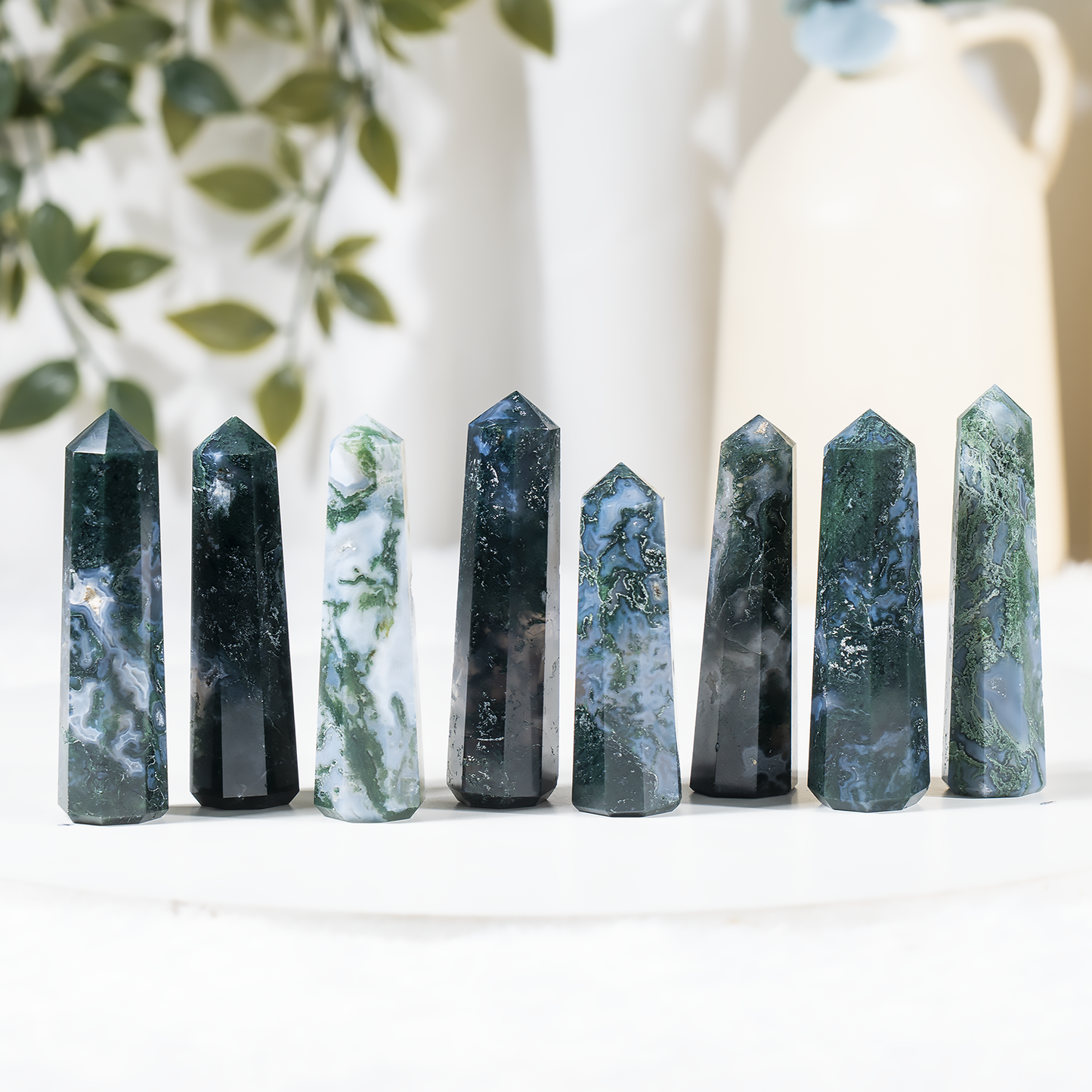 1kg Moss Agate Obelisk Tower Point (8-10Pcs)