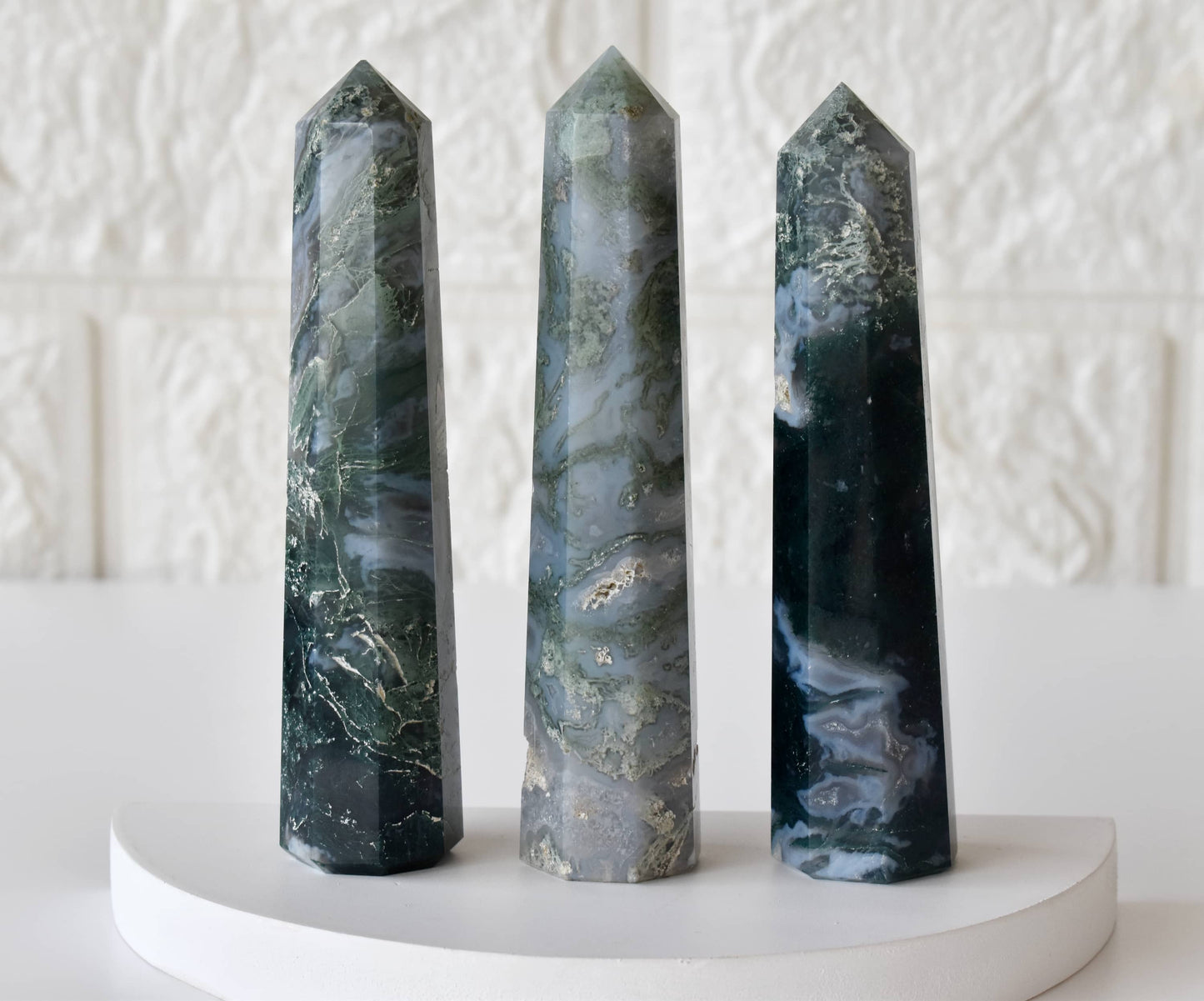 1kg Moss Agate Obelisk Tower Point (8-10Pcs)