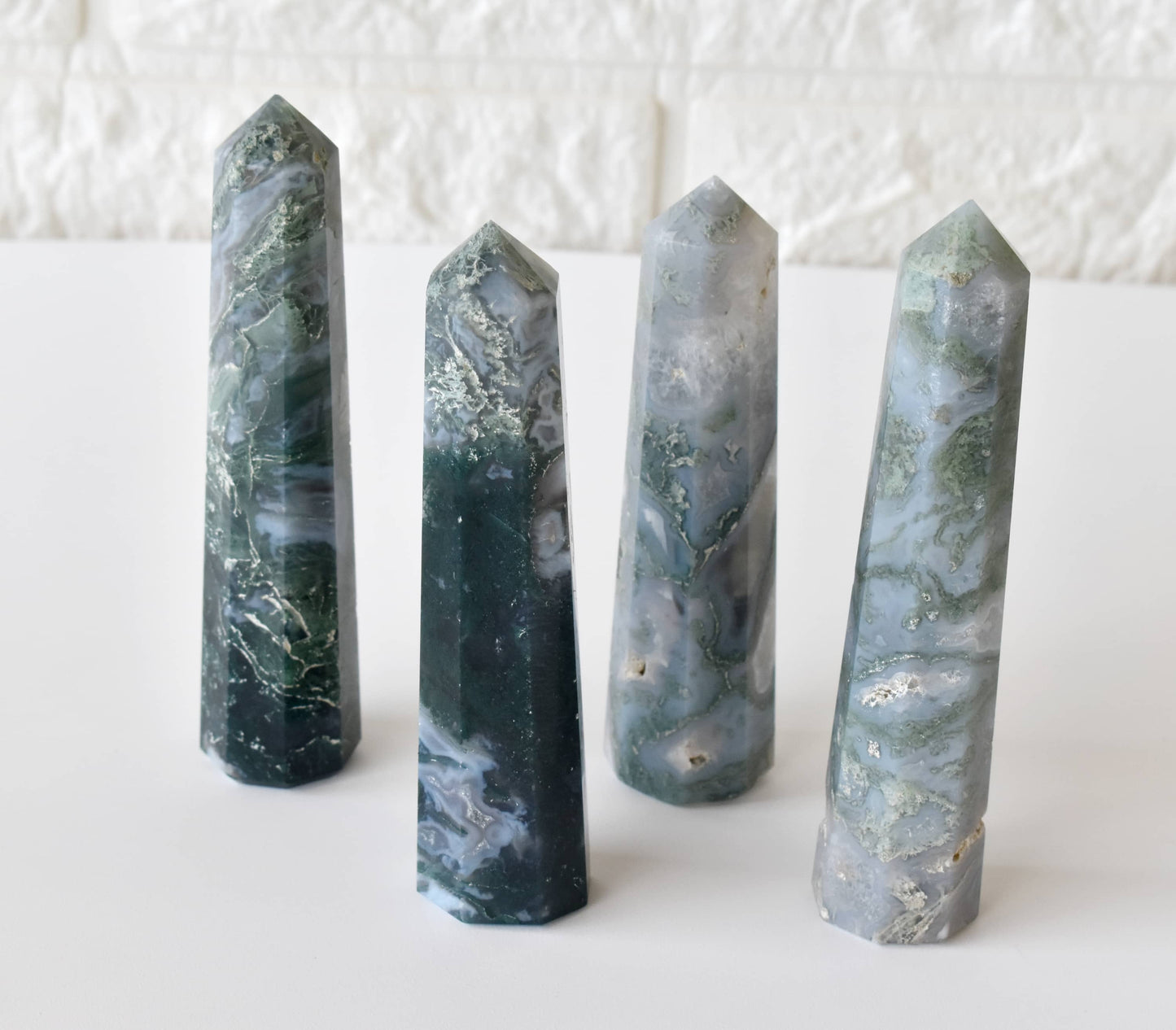 1kg Moss Agate Obelisk Tower Point (8-10Pcs)