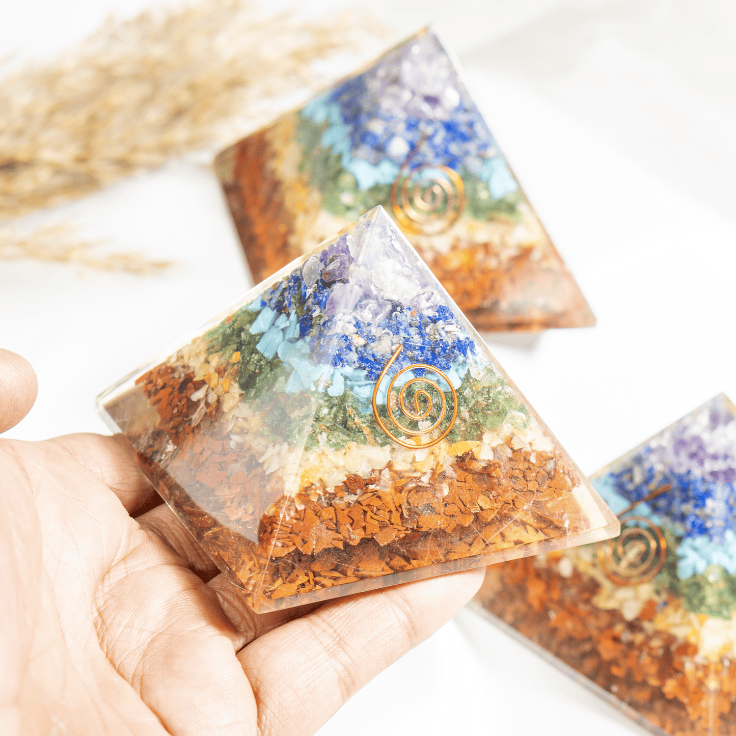 7 Chakra Orgone pyramid With Clear Quartz Crystal Pencil