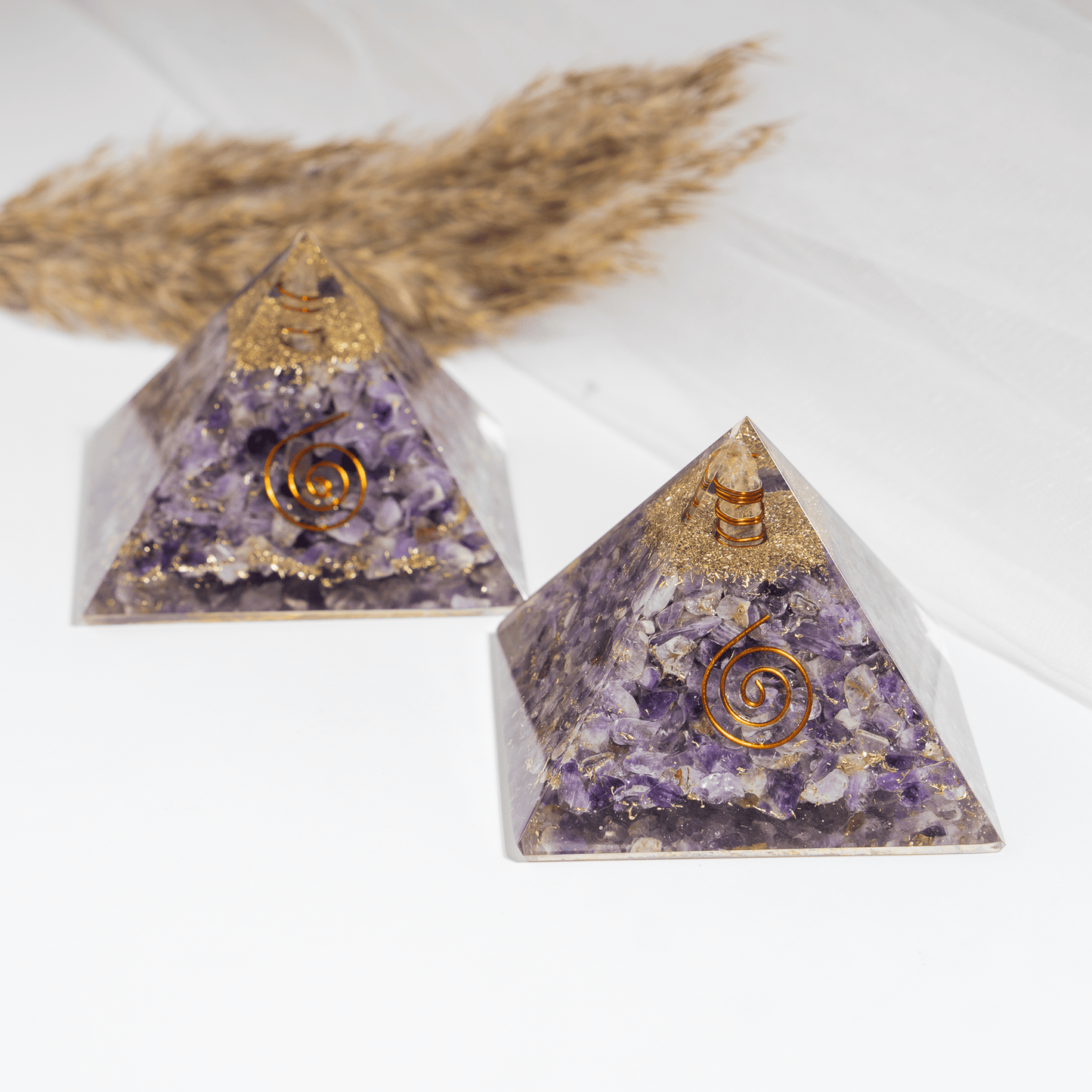 Amethyst Orgone pyramid With Clear Quartz Crystal Pencil