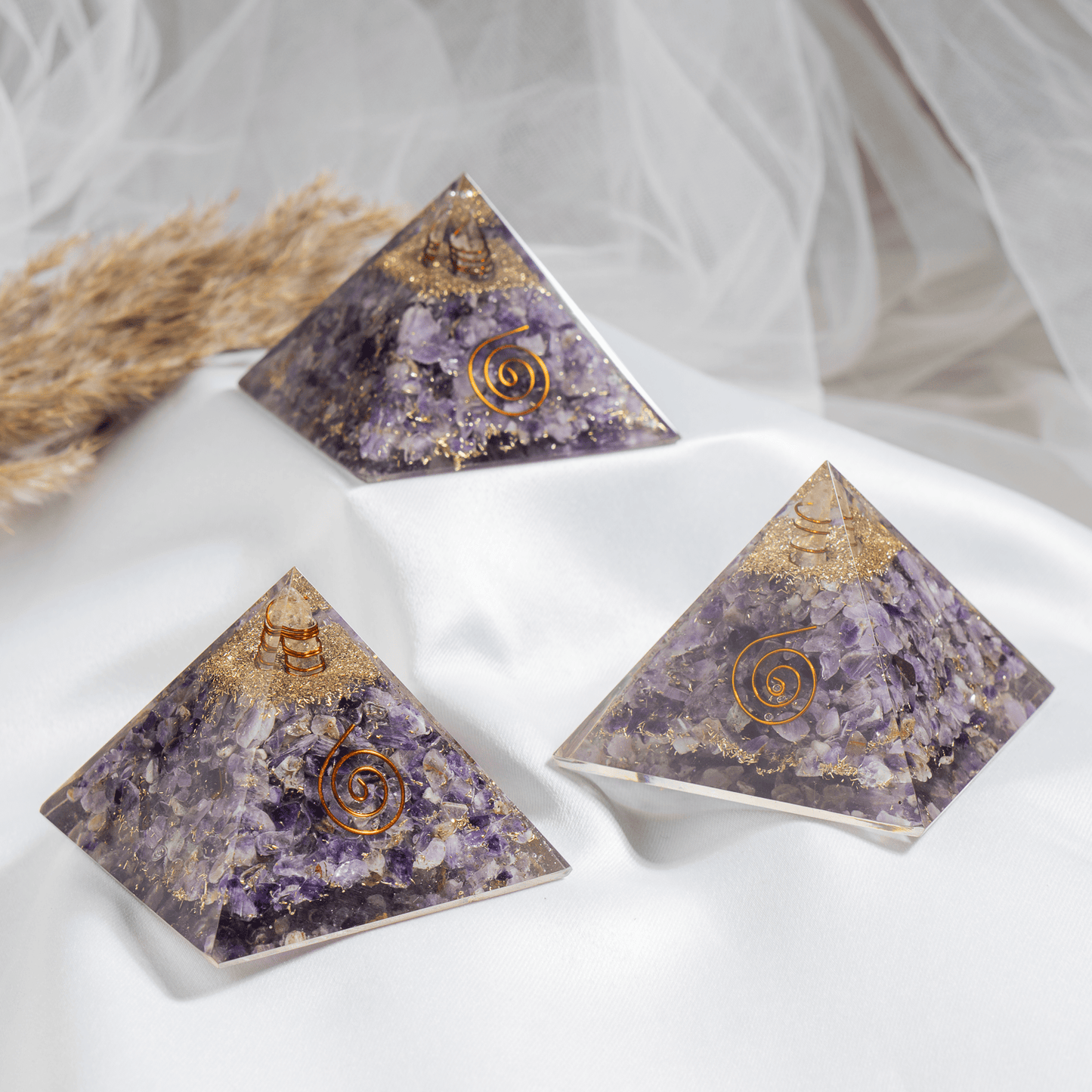 Amethyst Orgone pyramid With Clear Quartz Crystal Pencil