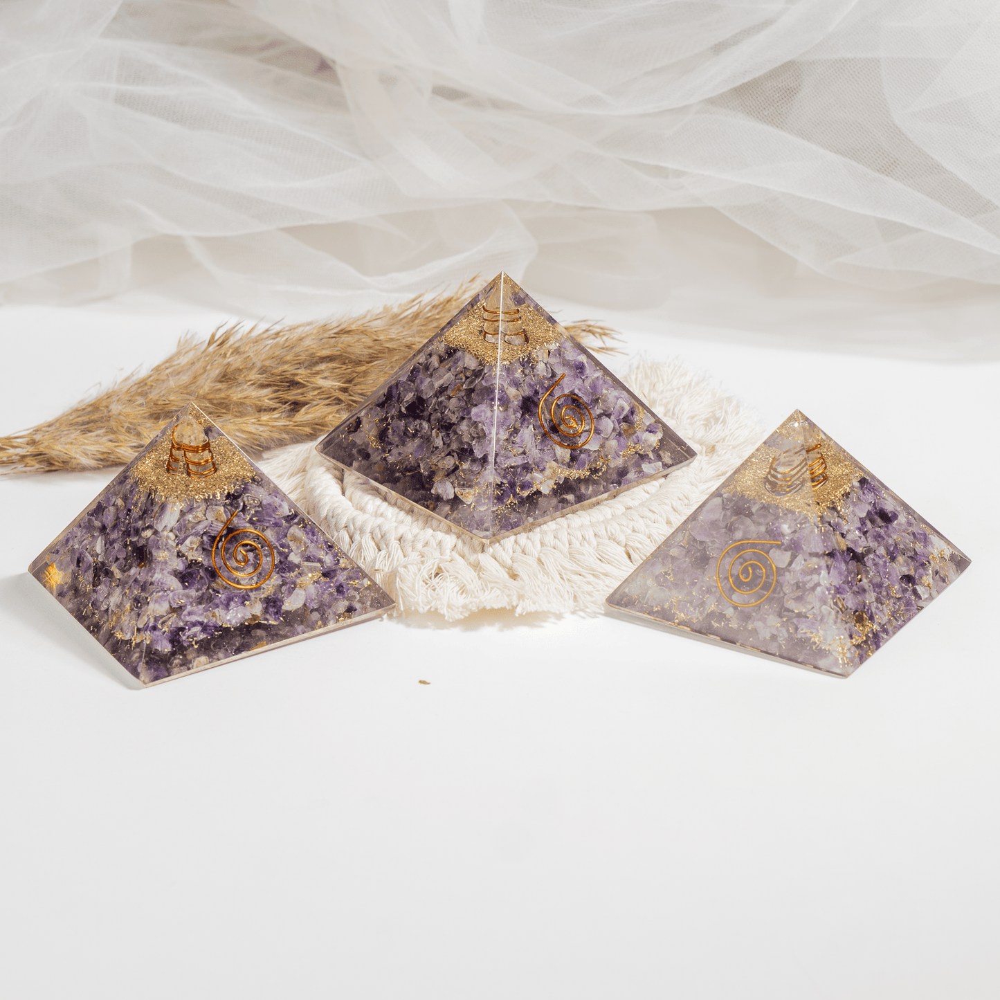 Amethyst Orgone pyramid With Clear Quartz Crystal Pencil
