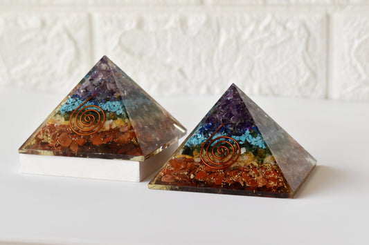 7 Chakra Orgone pyramid With Clear Quartz Crystal Pencil