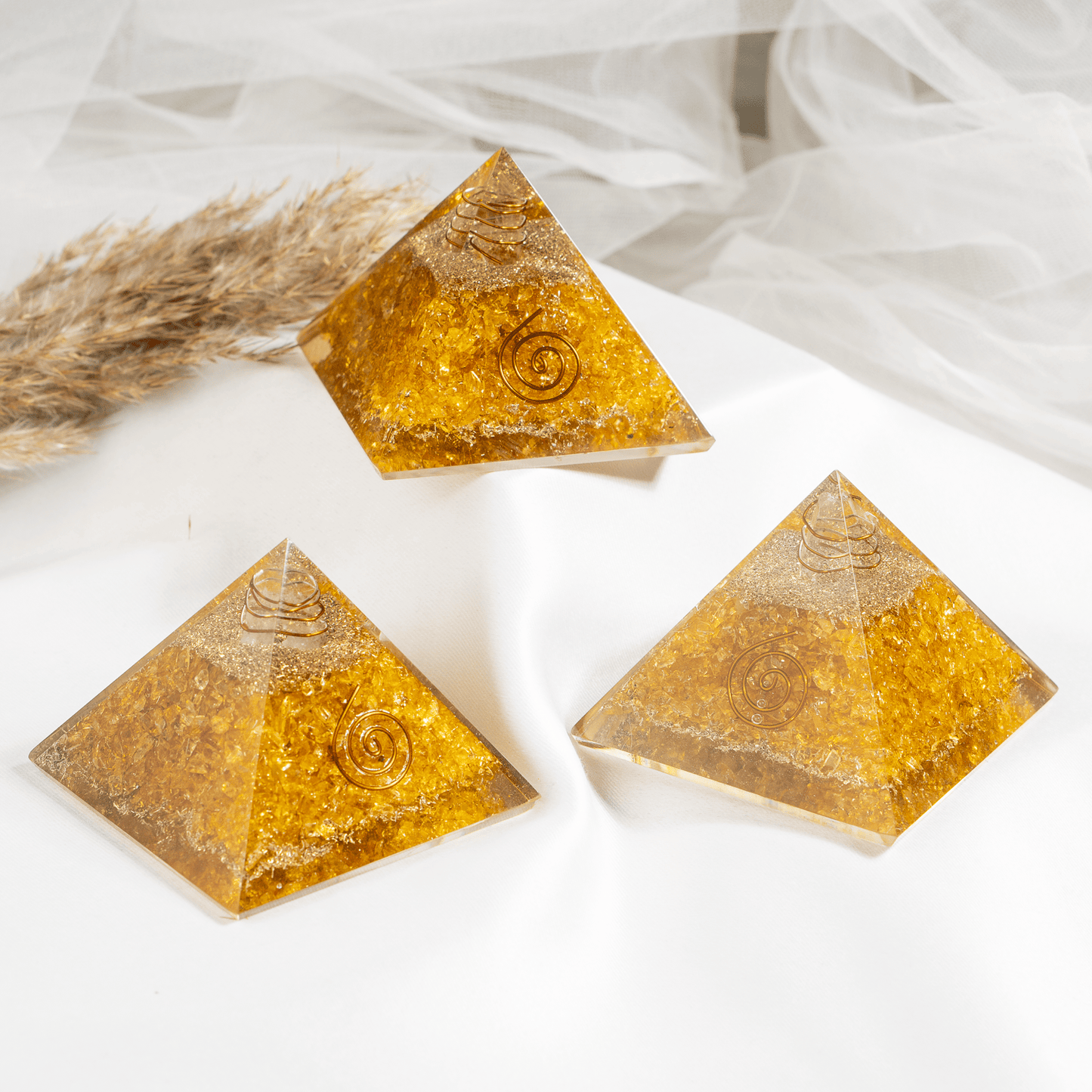 Citrine Orgone pyramid with Clear Quartz Crystal Pencil