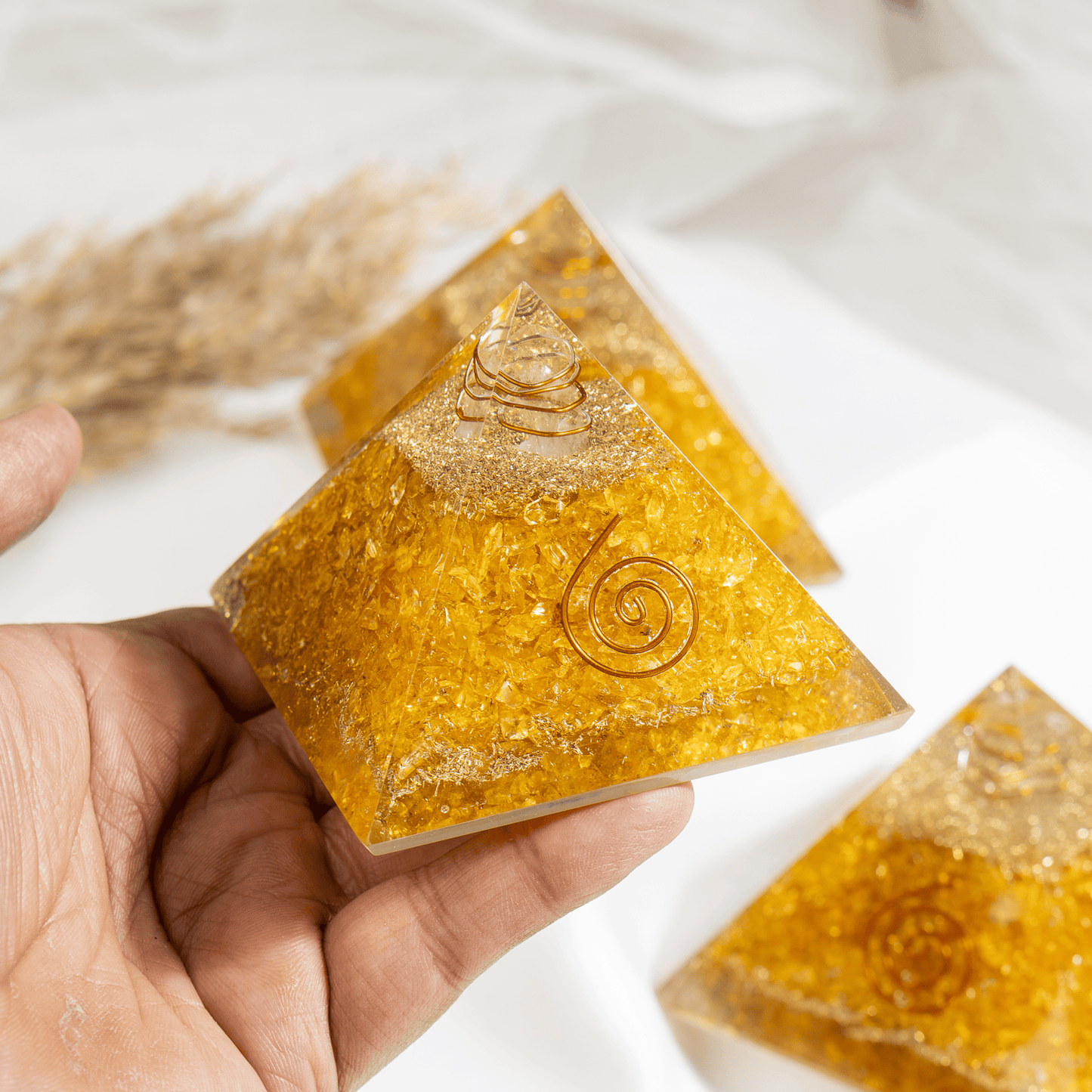 Citrine Orgone pyramid with Clear Quartz Crystal Pencil