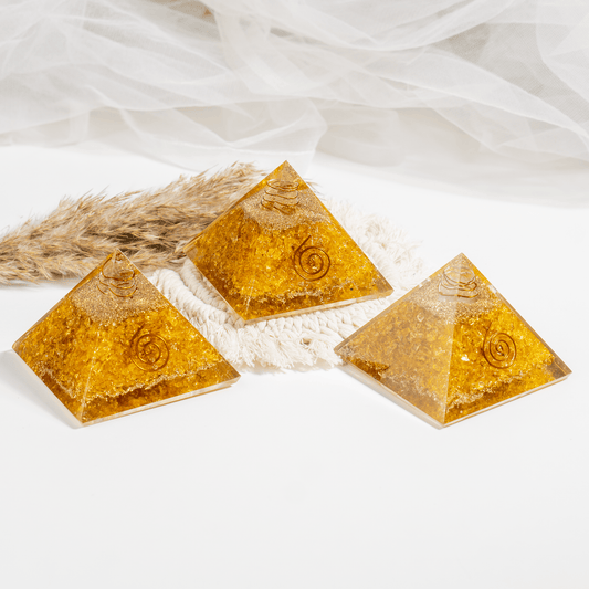 Citrine Orgone pyramid with Clear Quartz Crystal Pencil