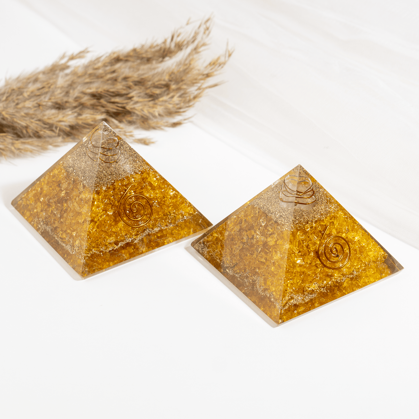 Citrine Orgone pyramid with Clear Quartz Crystal Pencil