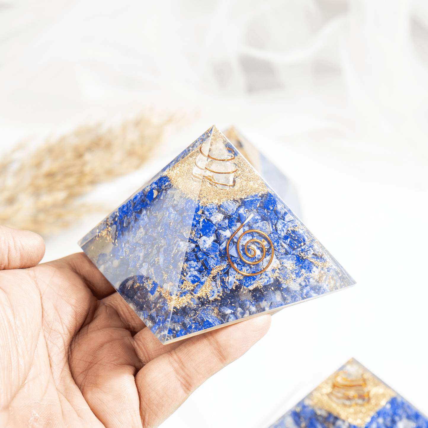 Lapis Lazuli Orgone pyramid with Clear Quartz Crystal Pencil