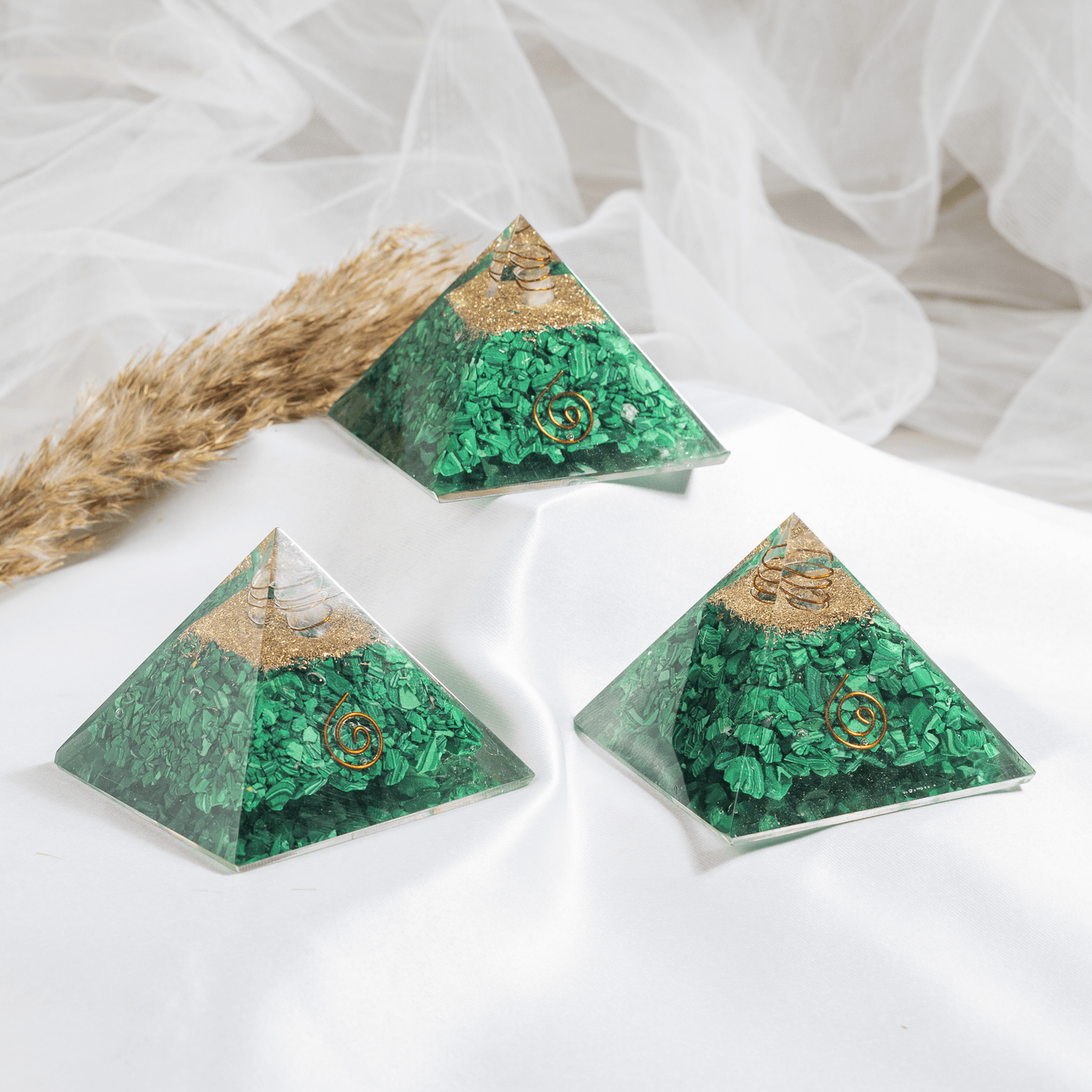Malachite Orgone pyramid with Clear Quartz Crystal Pencil