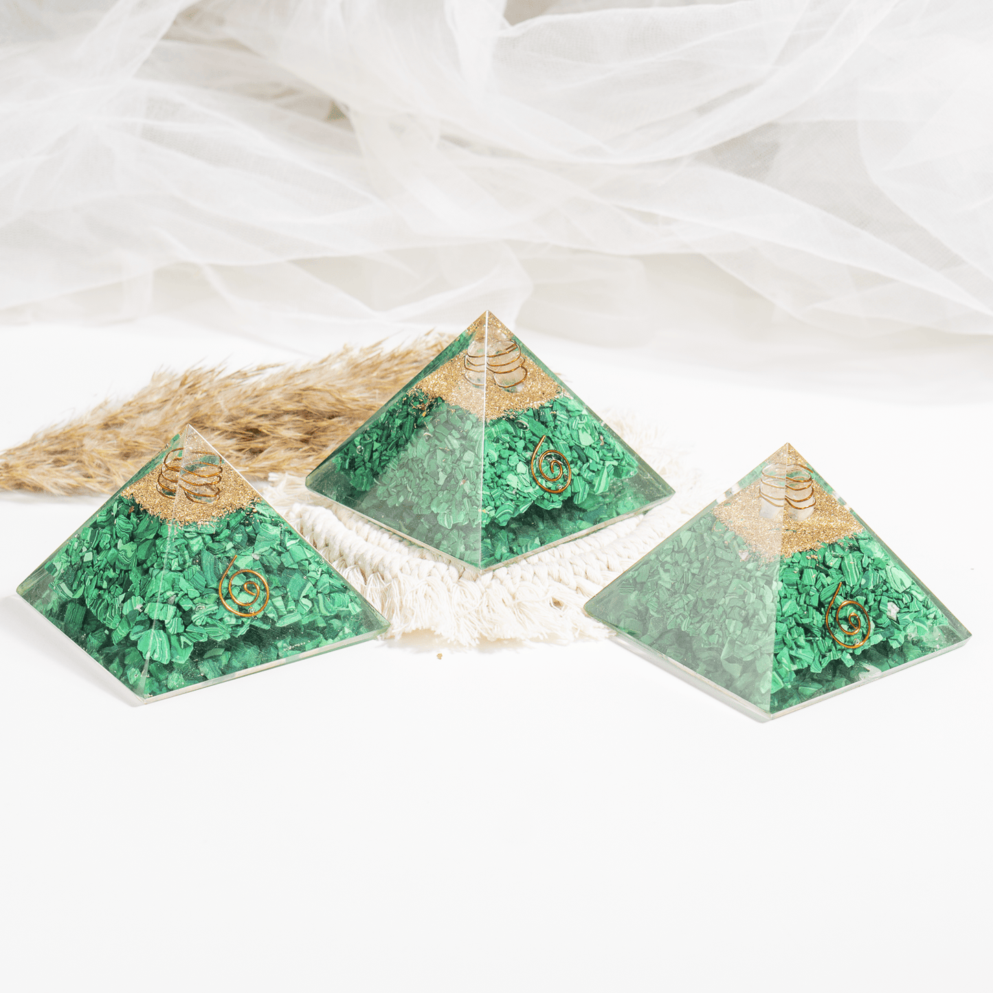 Malachite Orgone pyramid with Clear Quartz Crystal Pencil