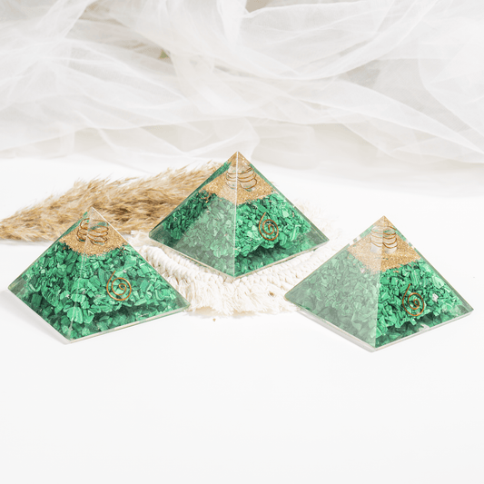 Malachite Orgone pyramid with Clear Quartz Crystal Pencil