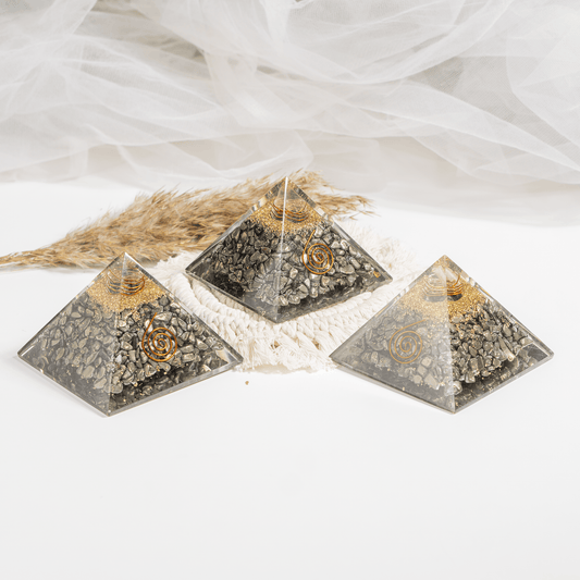 Pyrite Orgone pyramid with Clear Quartz Crystal Pencil