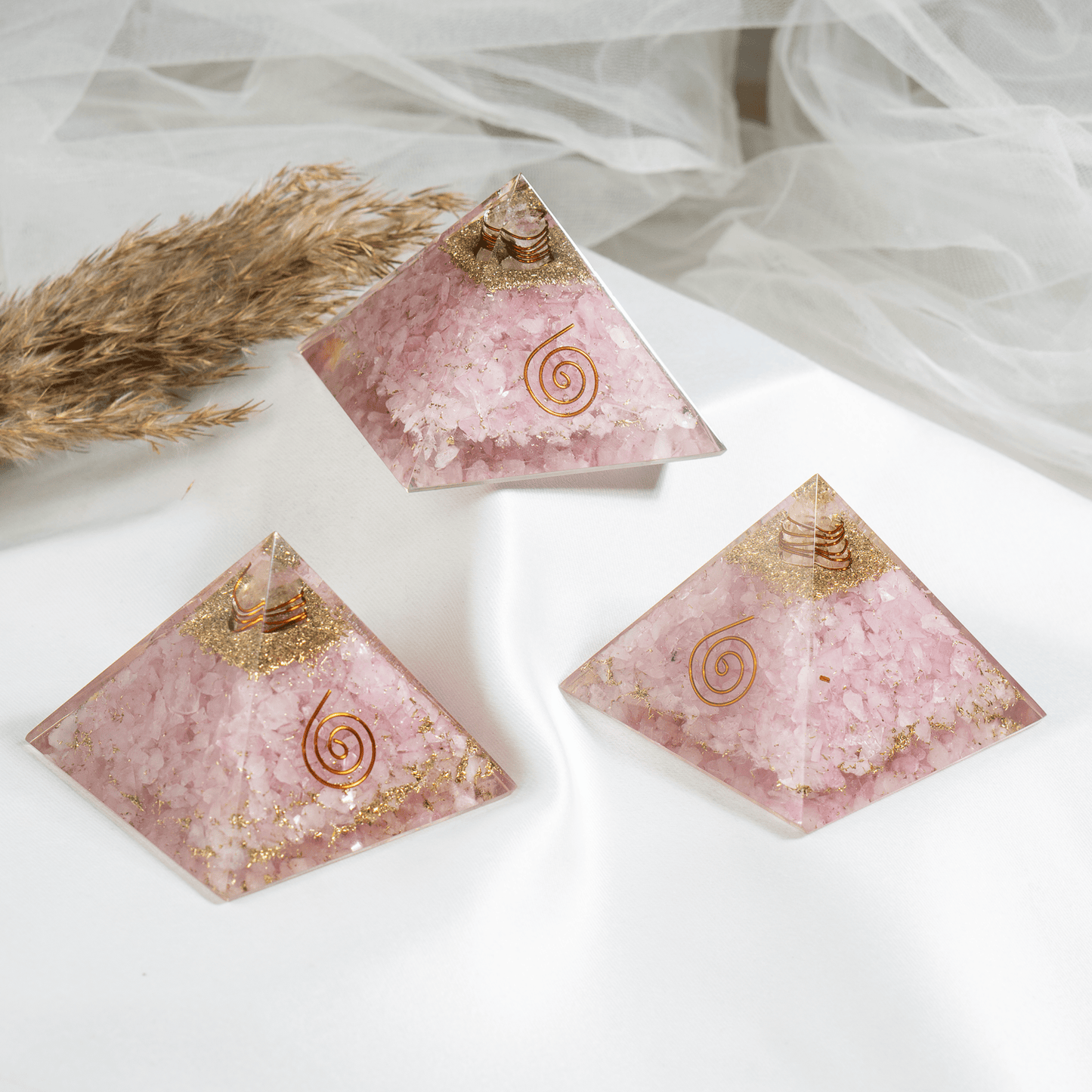 Rose Quartz Orgone pyramid, Clear Quartz Crystal Pencil