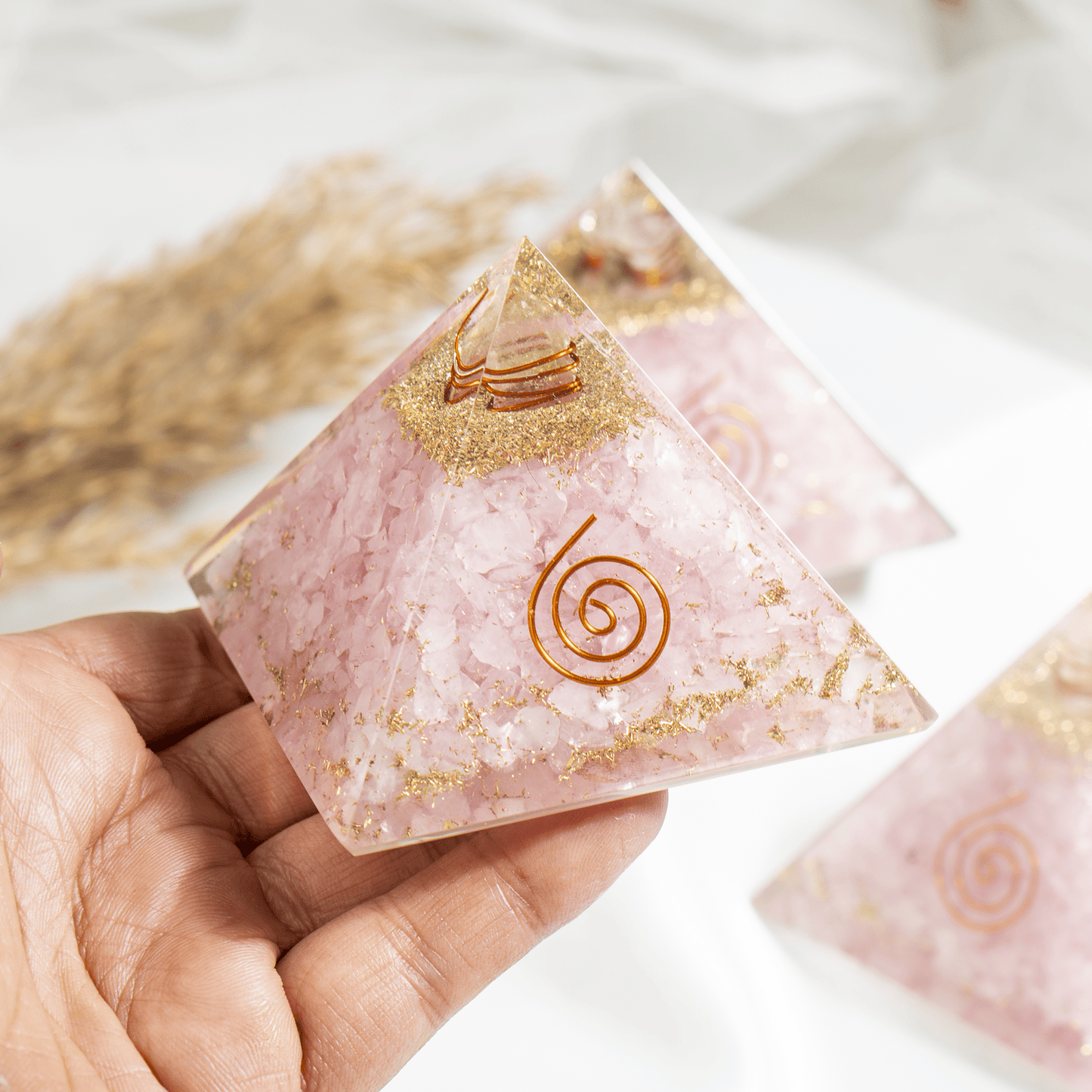 Rose Quartz Orgone pyramid, Clear Quartz Crystal Pencil