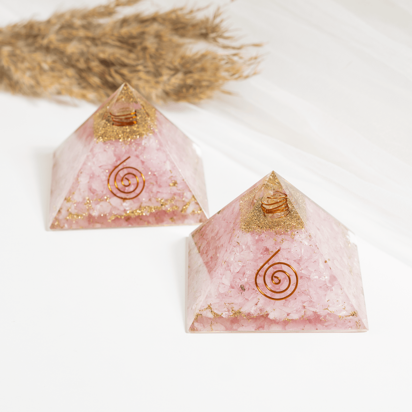 Rose Quartz Orgone pyramid, Clear Quartz Crystal Pencil