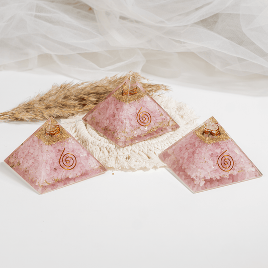 Rose Quartz Orgone pyramid, Clear Quartz Crystal Pencil