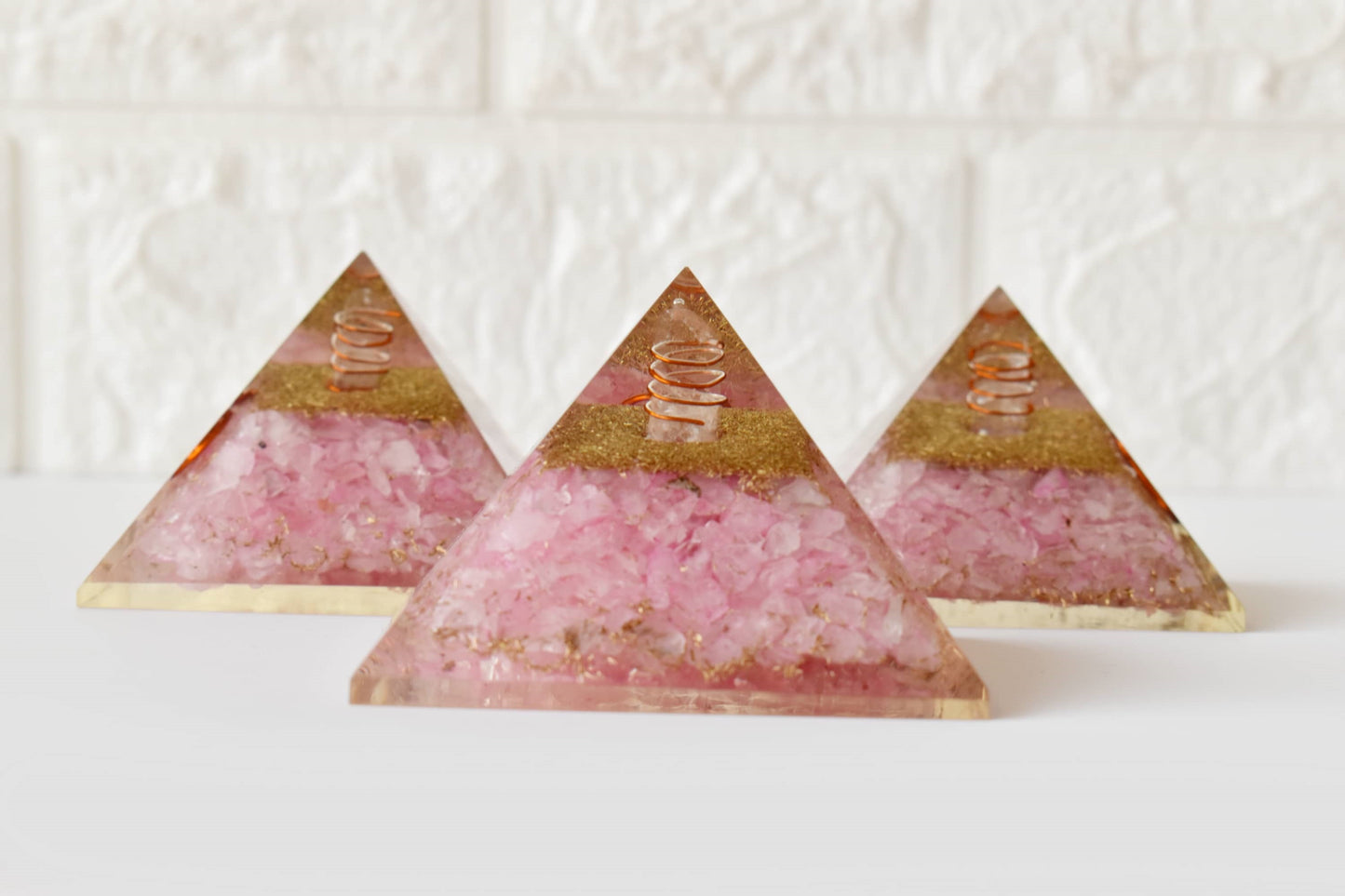 Rose Quartz Orgone pyramid, Clear Quartz Crystal Pencil