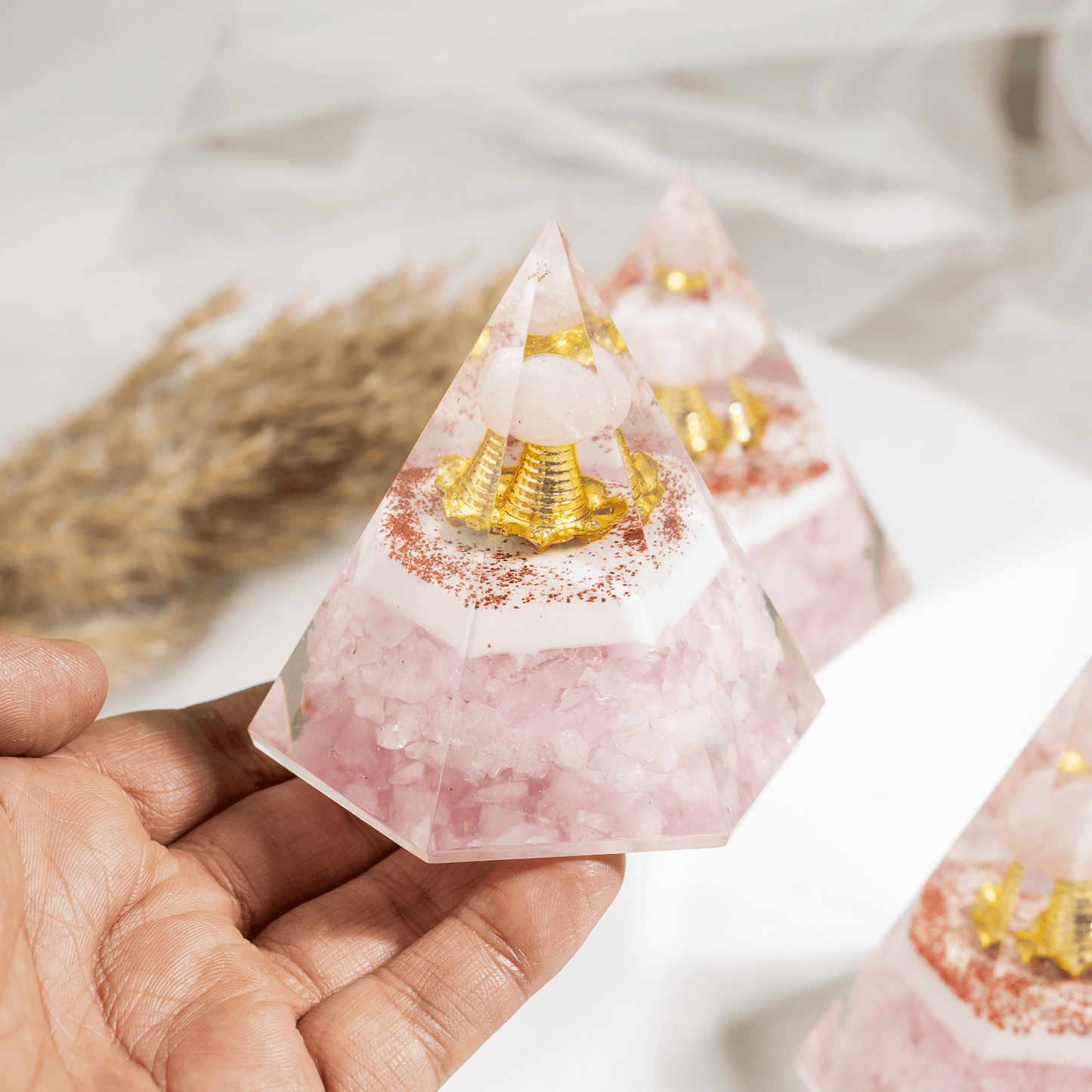 Orgone Pyramid | Rose Quartz Pyramid | Crystal Energy Pyramid